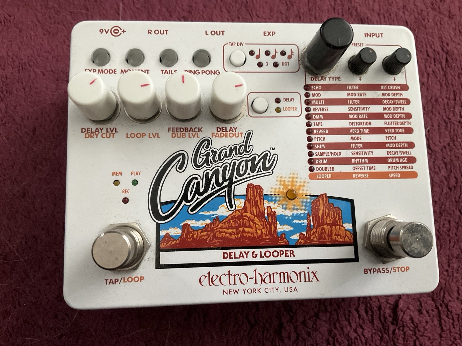 Electro Harmonix Grand Canyon Delay Looper Effects Pedal w/box + manual