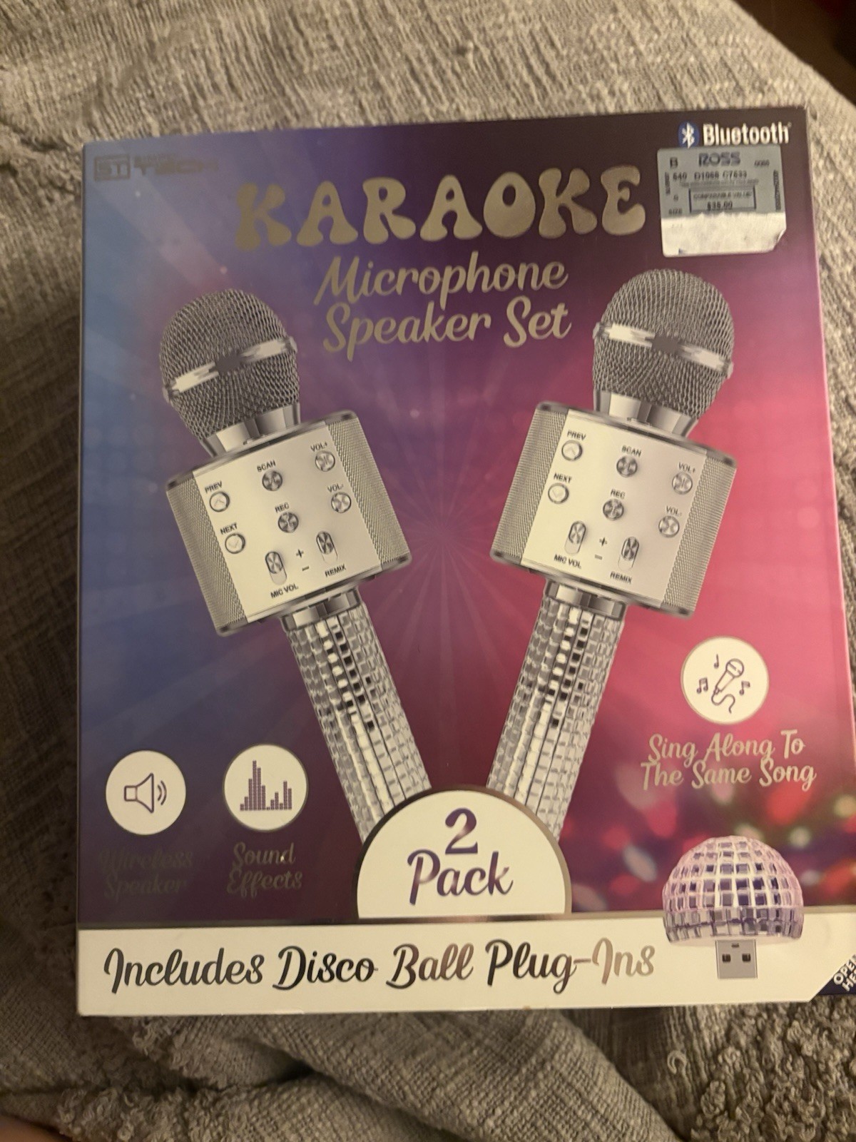 BT Tech Bluetooth Karaoke Microphone Set 2 Pack Silver Wireless Speaker