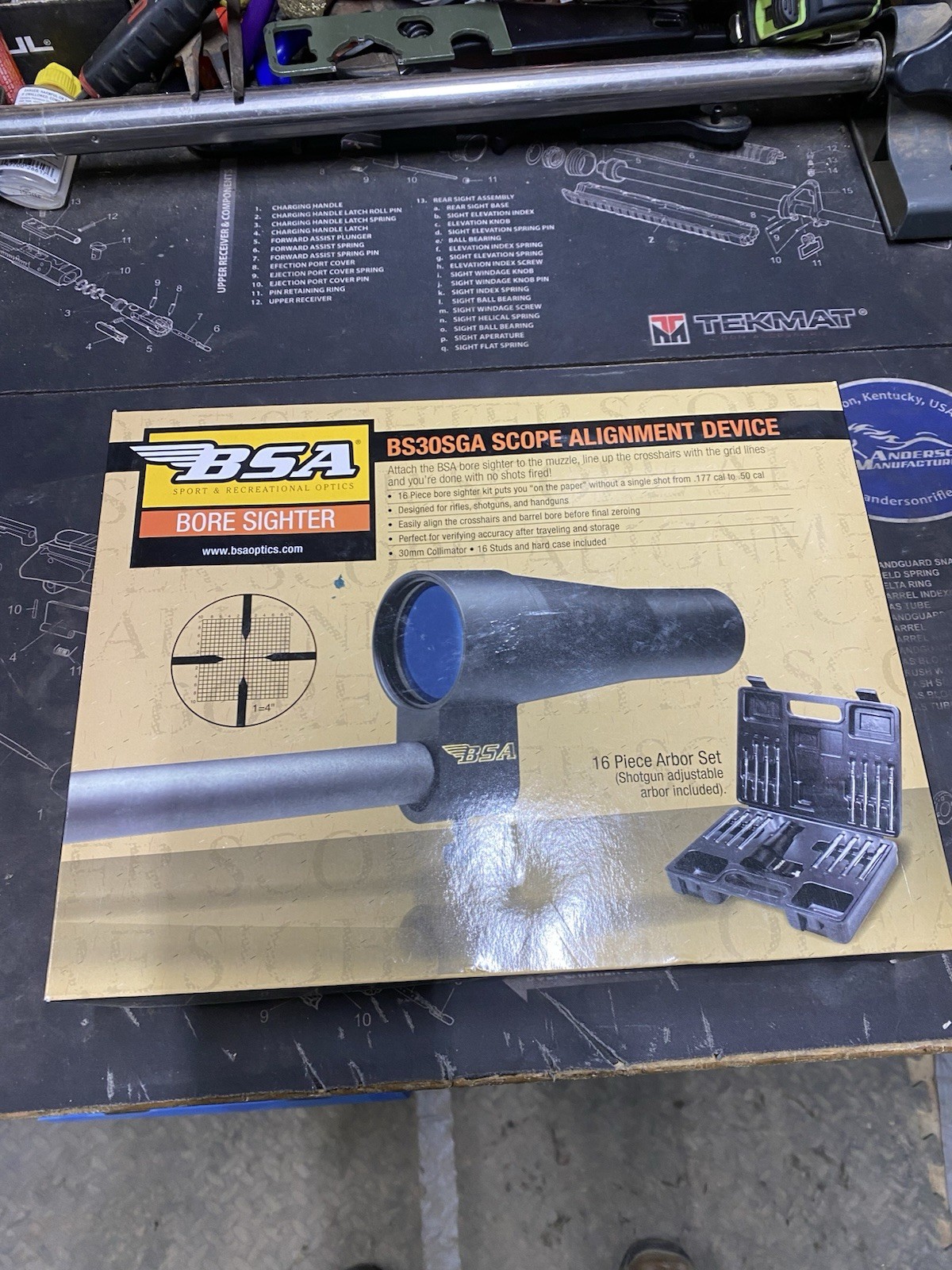 New NIB BSA Bore Sighter Kit with Adjustable Arbor BS30SGA .177-.50 Cal Sealed