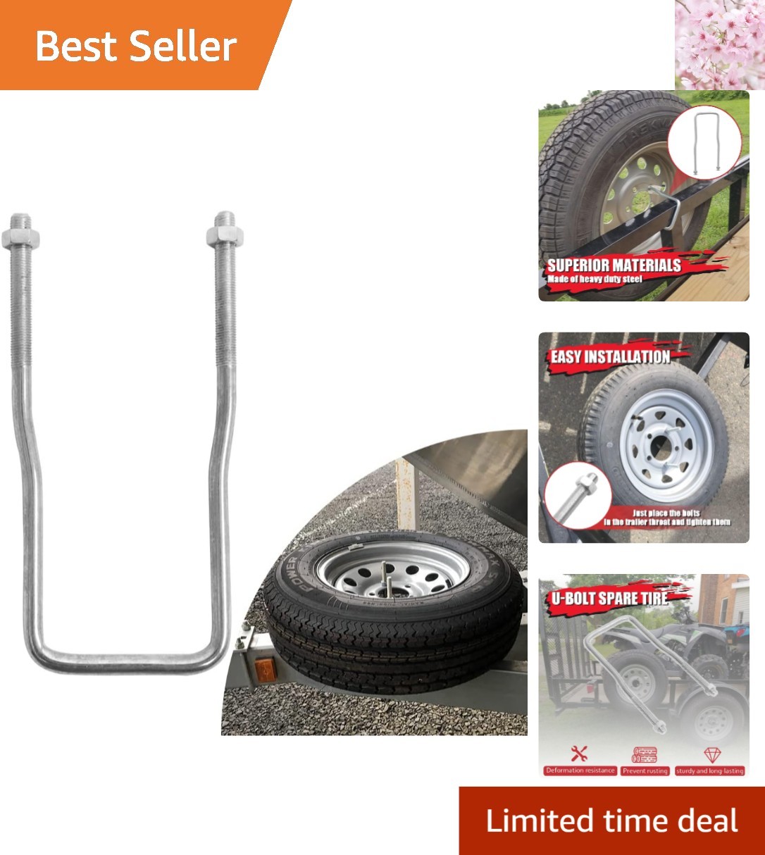 Corrosion-Resistant Spare Tire U-Bolt Bracket for 15" Tires & Side Mounting