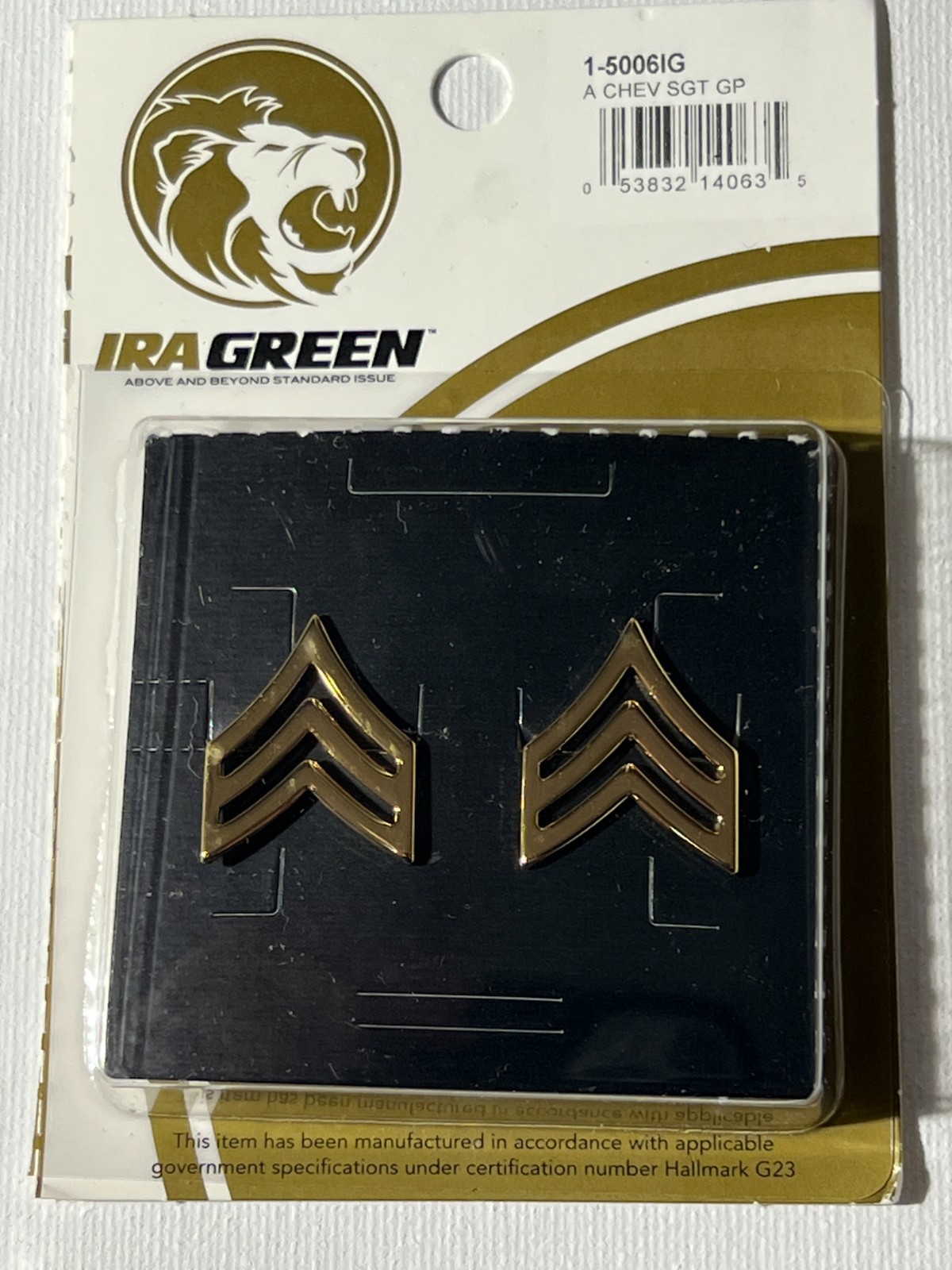 US ARMY ISSUE PAIR OF SERGEANT (E-5) INSIGNIA BRASS RANK PINS. GOLD TONE