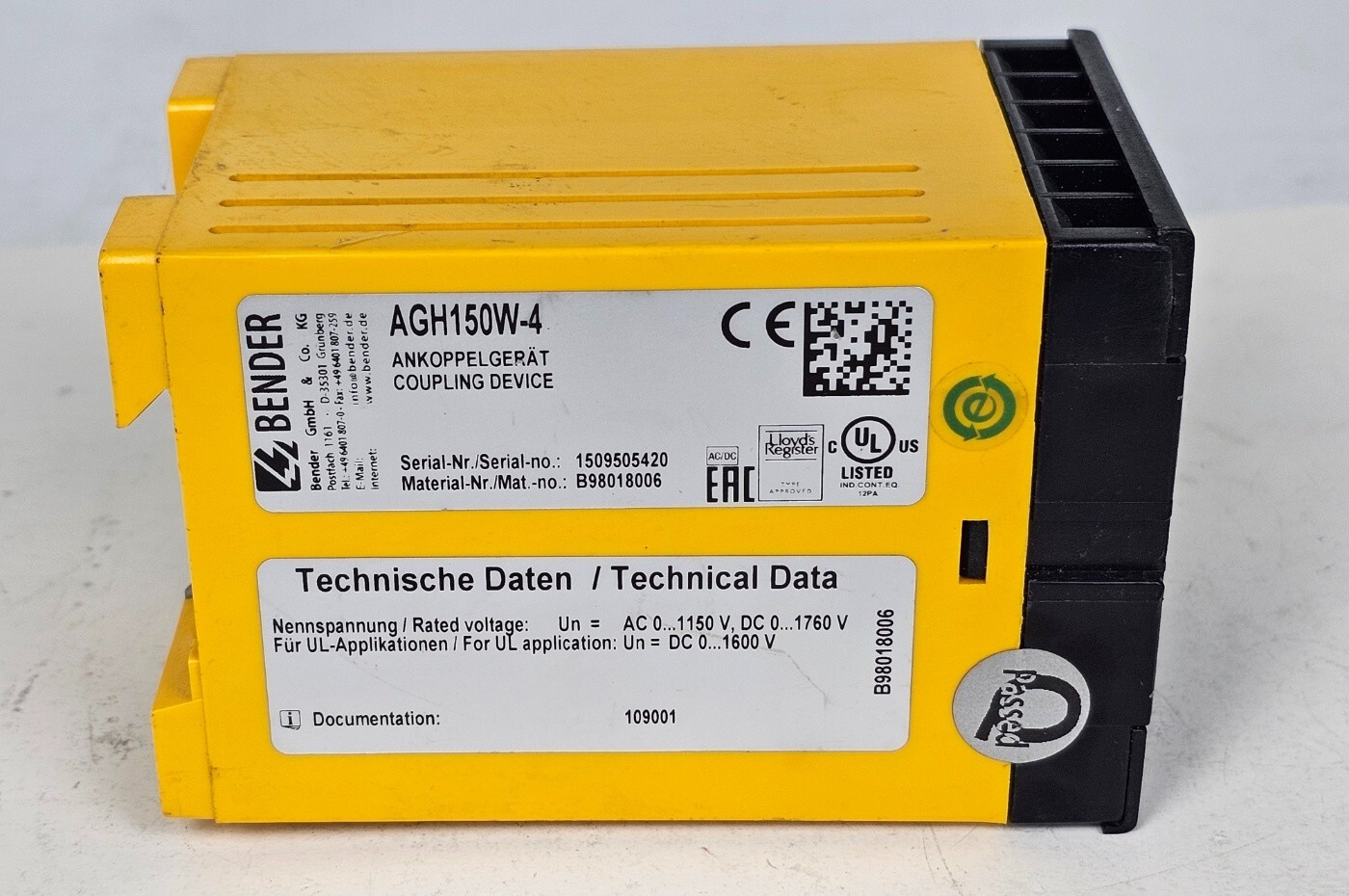 BENDER AGH150W-4 ankoppel gerat coupling device