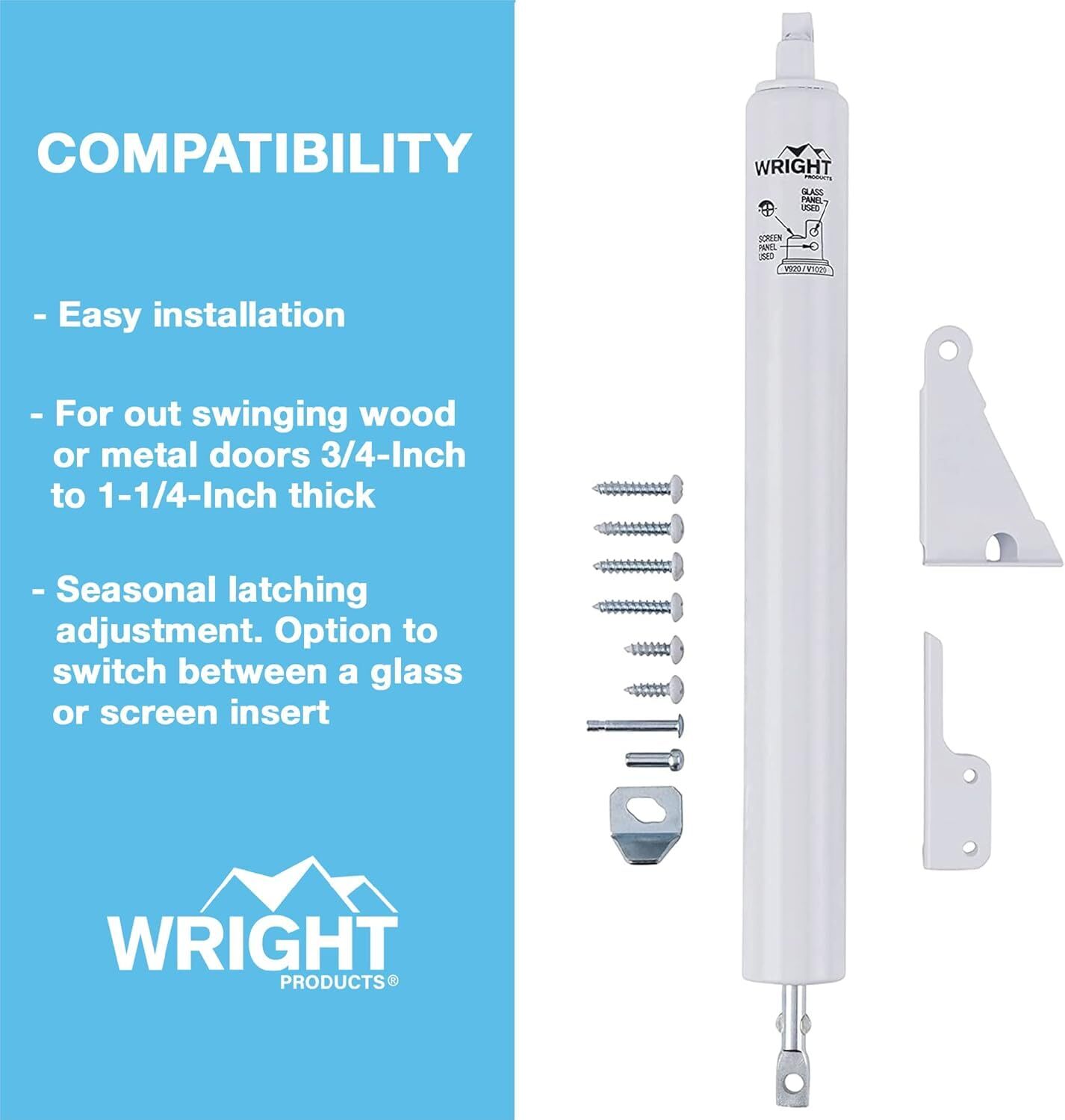 Wright Products White Standard Duty Pneumatic Door Closer Adjustable Speed
