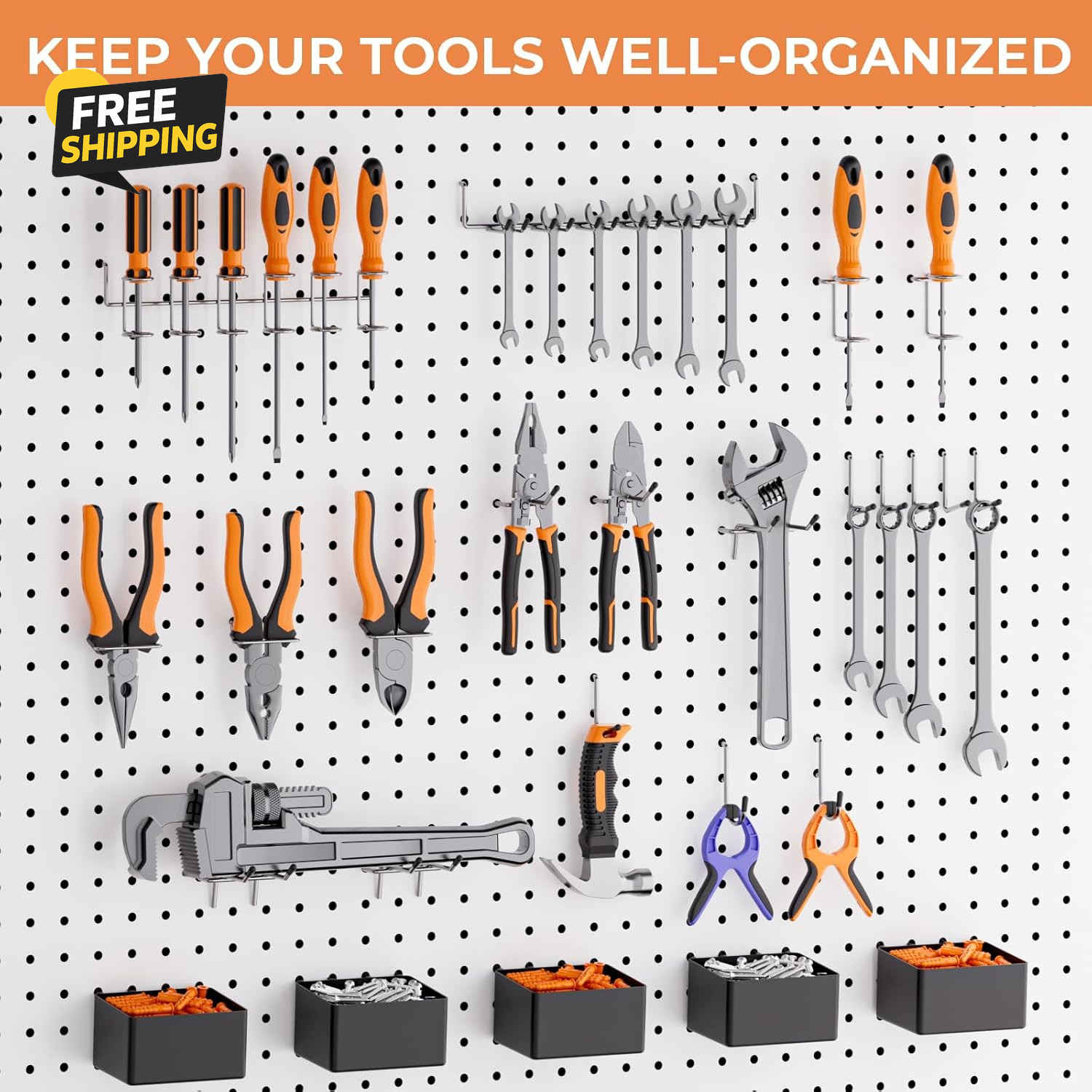 120PCS Pegboard Accessories Organizer Kit, Peg Board Hooks Assortment with Bins