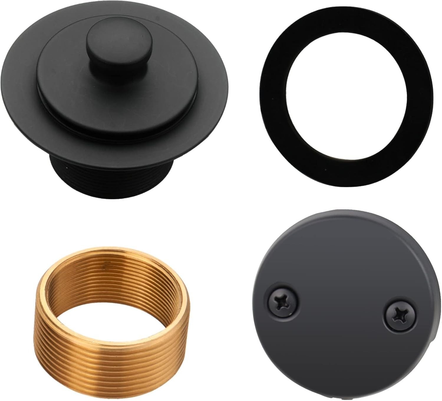 Black tub Drain Lift &Turn Tub Trim Set with Two-Hole Overflow