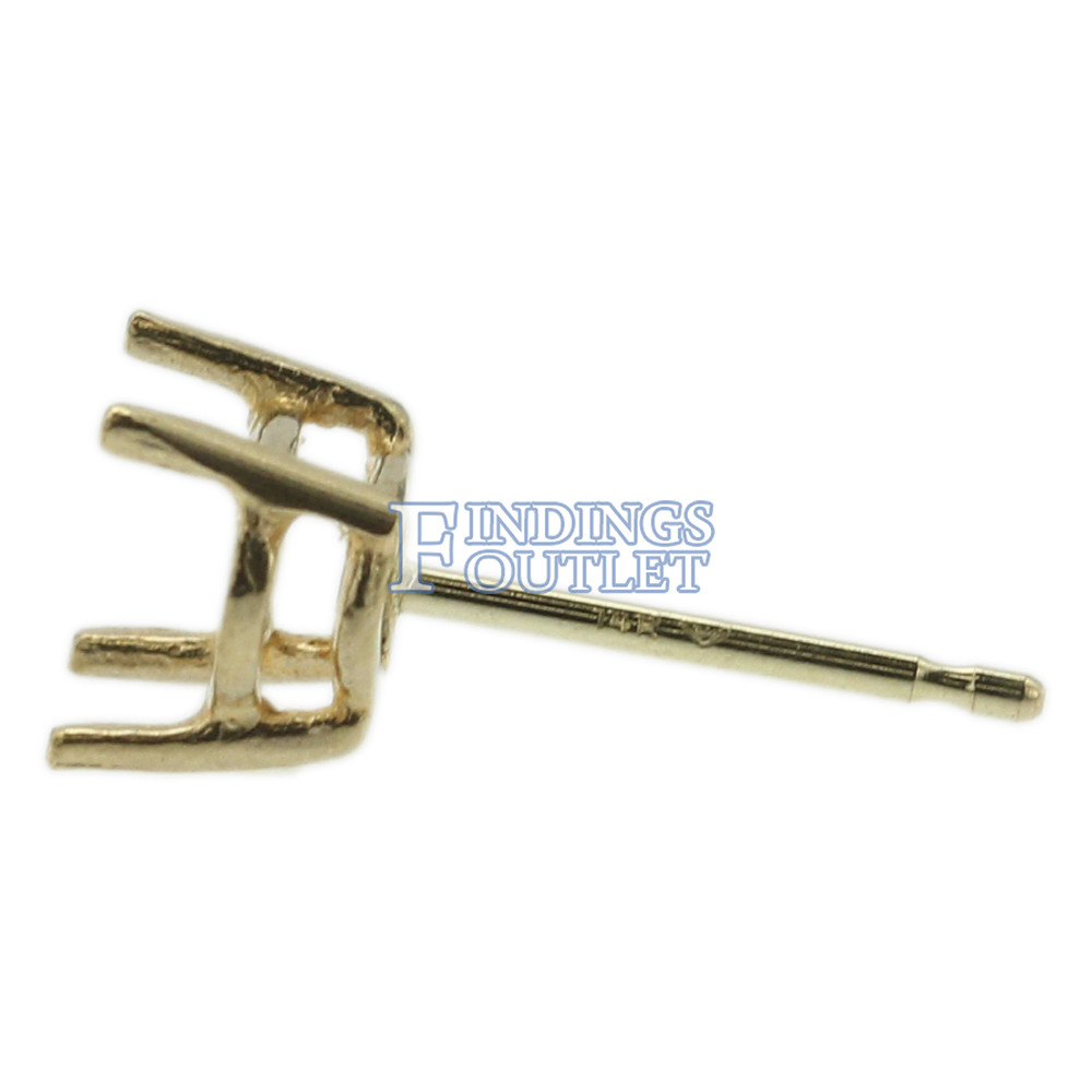 14k Yellow Gold Oval Stud Earring Mounting Setting Push Back Post 4 Prong