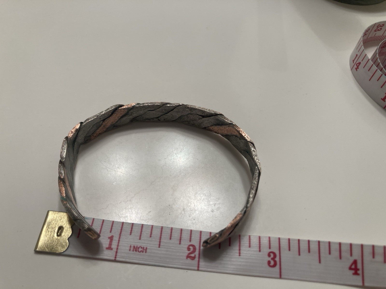 Handcrafted Copper Bangle Bracelet Asymmetrical Men 6 1/2 inch