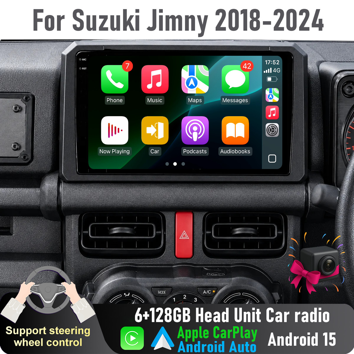 9'' Apple CarPlay Auto 6+128GB Head Unit Car radio For Suzuki Jimny 2018-2024