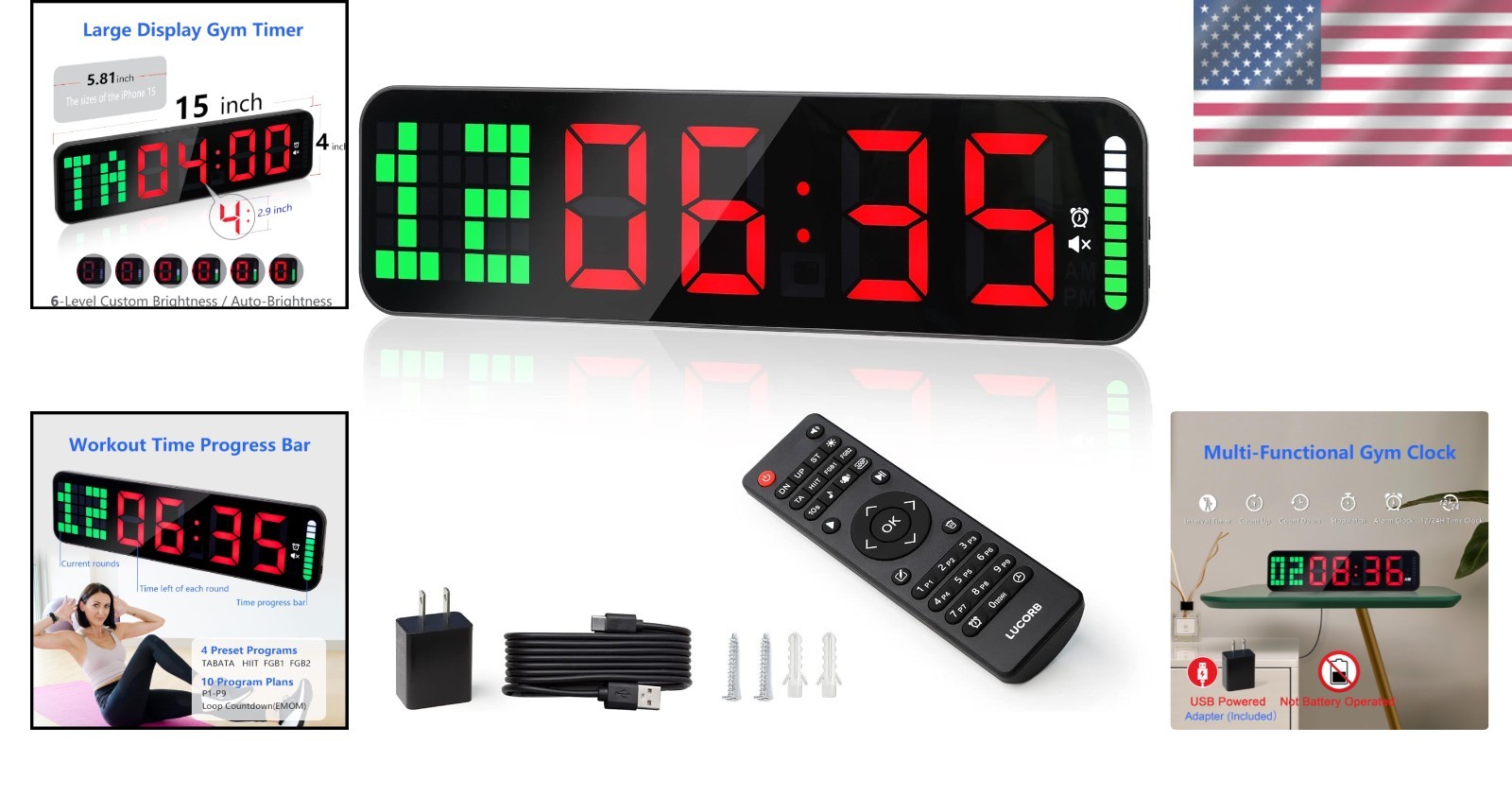 Large 15-Inch Digital Gym Timer with Remote Control & Interval Progress Bar