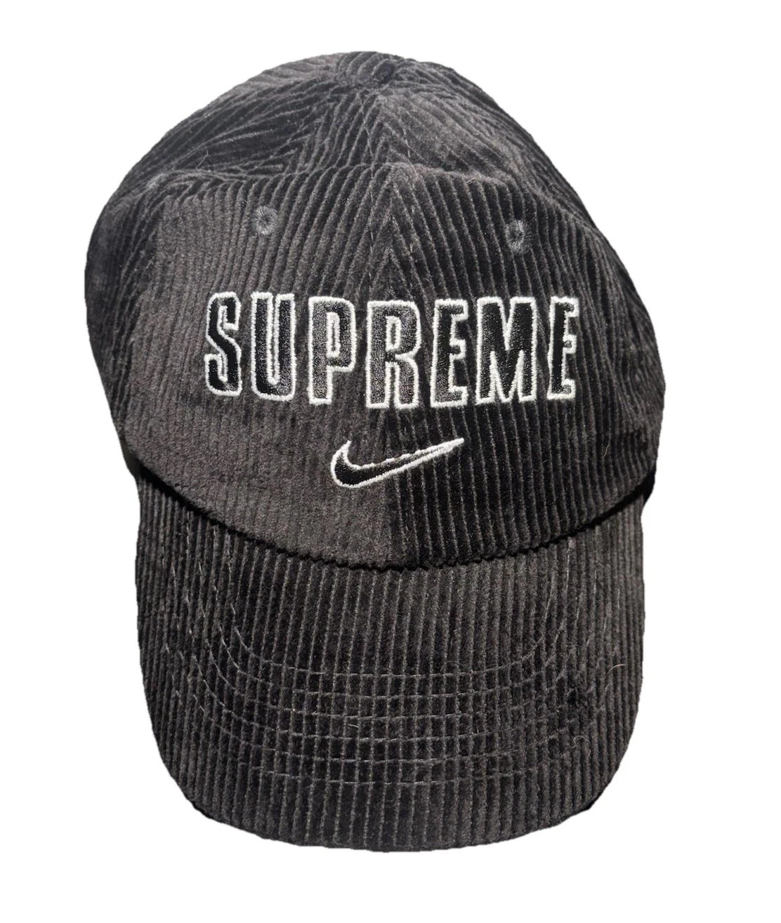 Authentic Supreme x Nike SS22 Arc Corduroy 6-Panel Cap Hat Black NWT