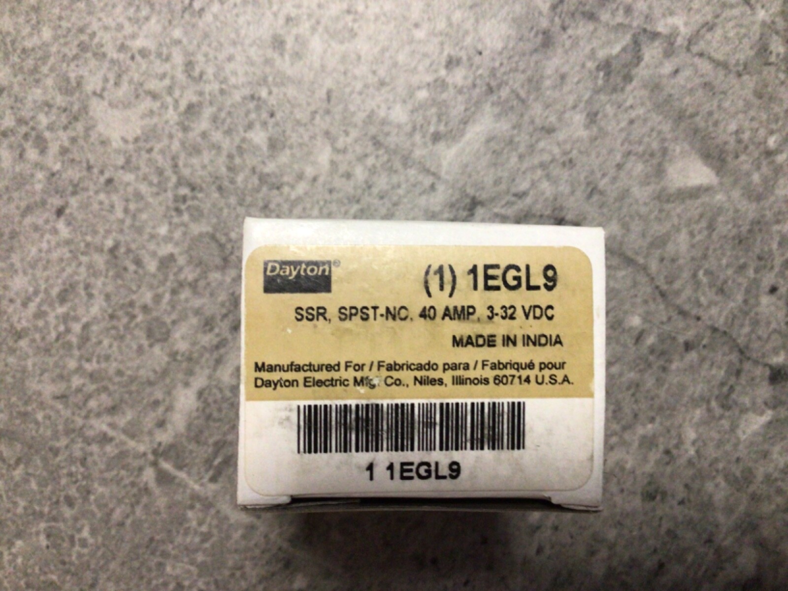 DAYTON 1EGL9 Solid State Relay Input 3 to 32VDC output 48-480 vac 40 AMP