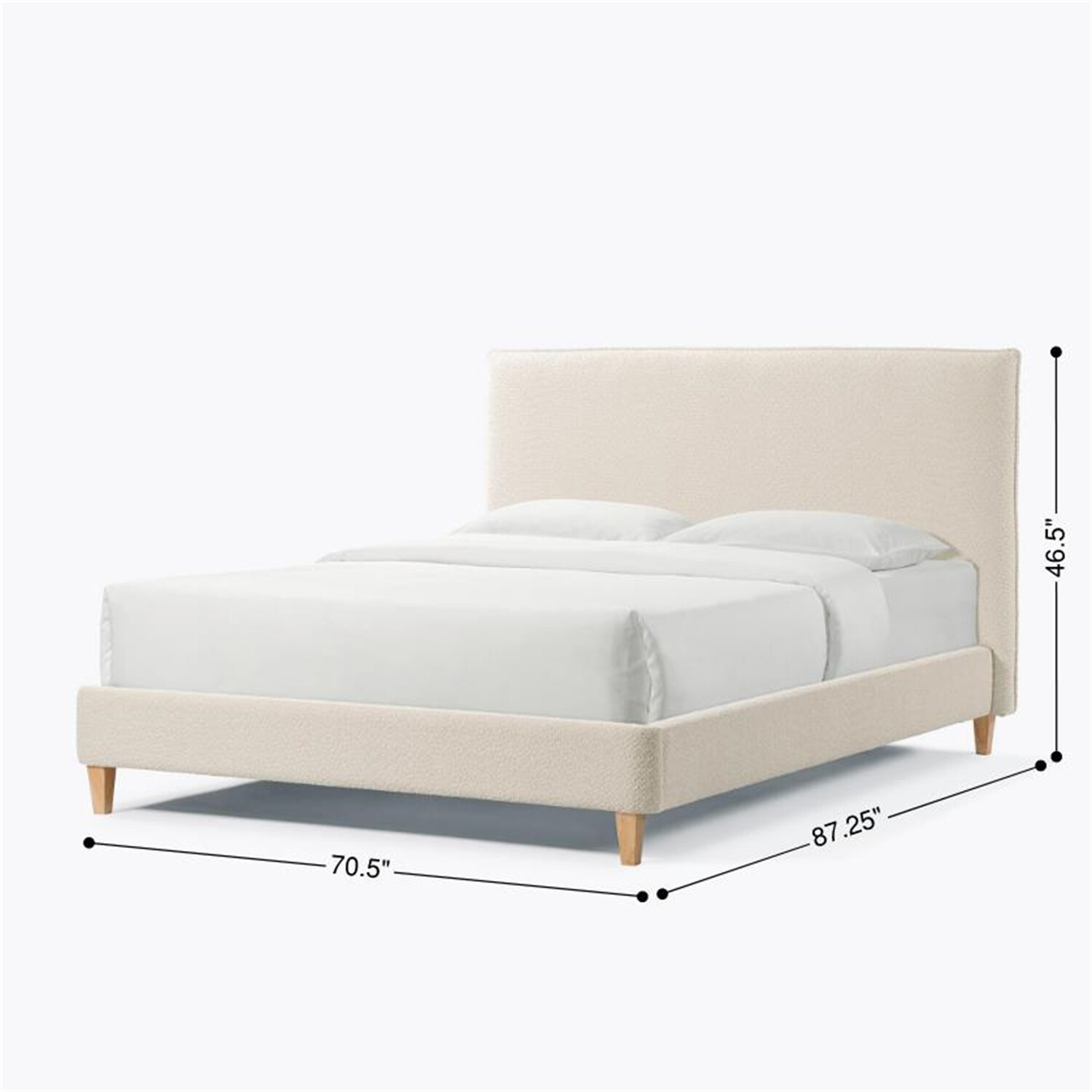 Queen Size Bed Frame Upholstered Platform Bed w/ Headboard Cream White/Gray