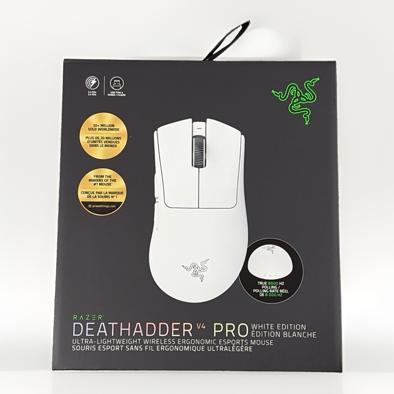 Razer DeathAdder V4 Pro Wireless Esports Gaming Mouse 8000Hz HyperPolling, White