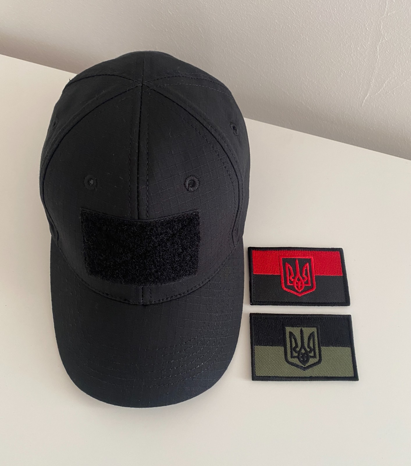 Ukrainian Patriotic Black Cap Baseball Ripstop Water-Repellent + 2 Patches Set
