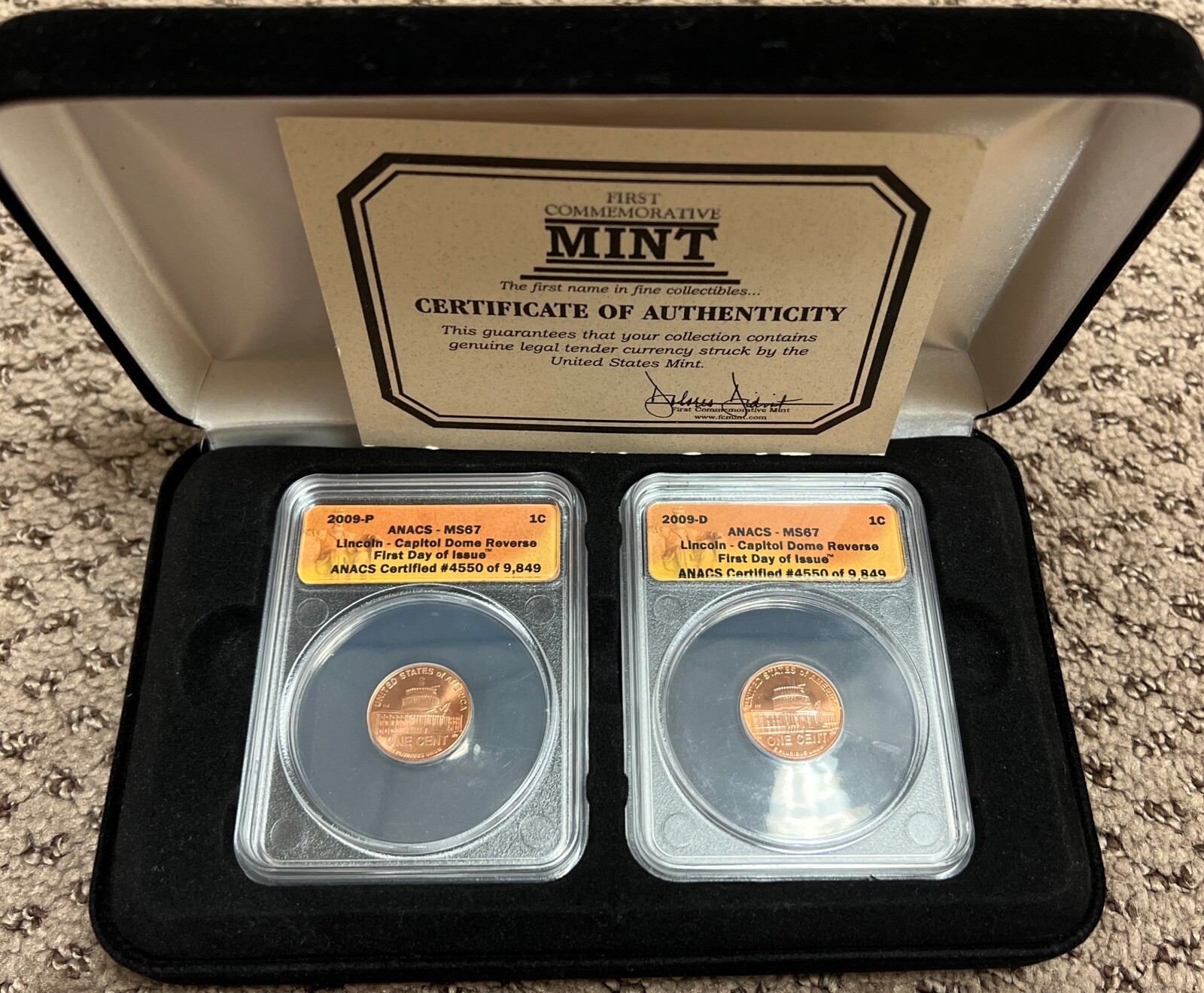 MS67 First Day Issue 2009 P & D Lincoln Capitol Dome Reverse Cent ANACS #4550