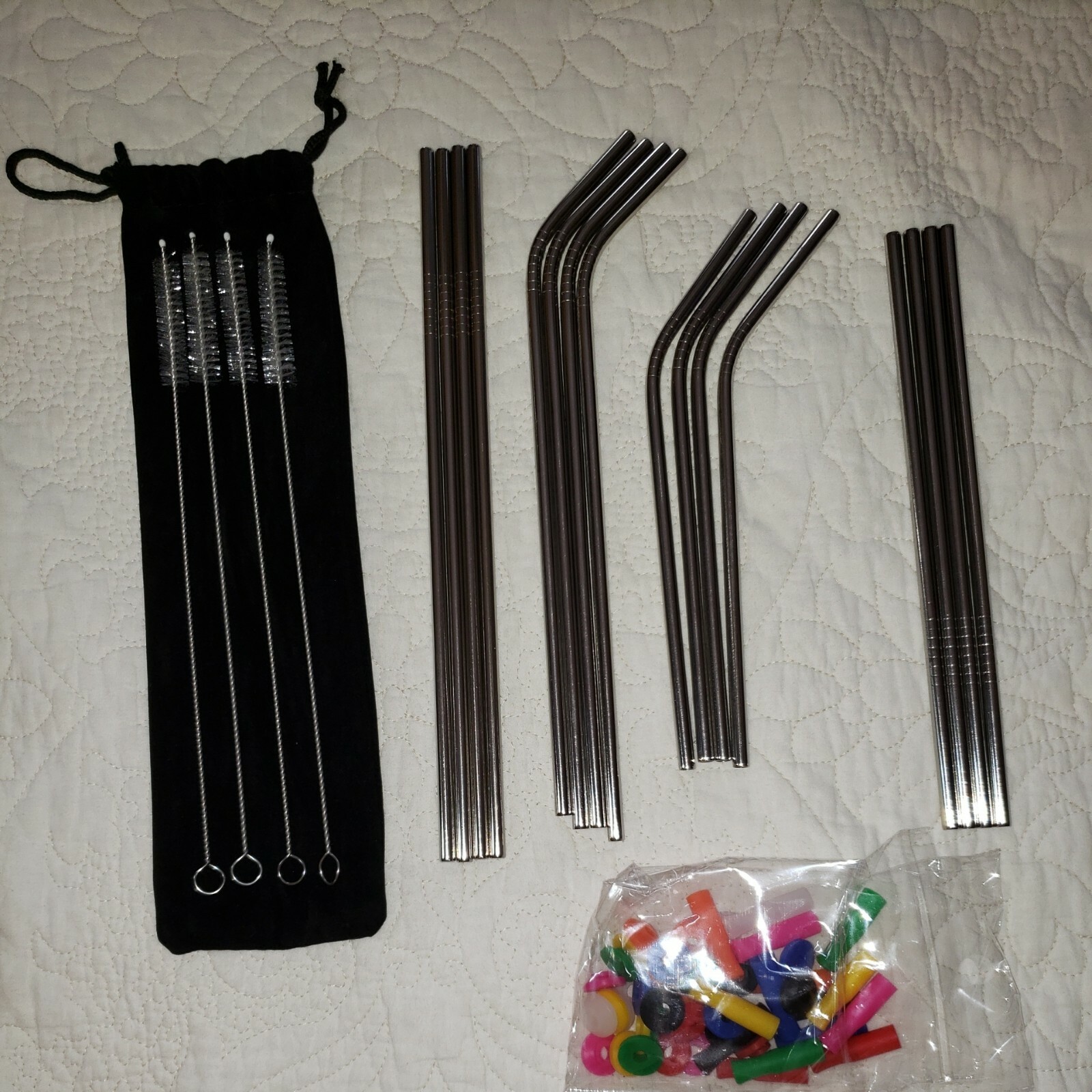 Apricus 16 Stainless Steel Straws & 4 Brushes. Reusable Drinking Straws/Tips NIB