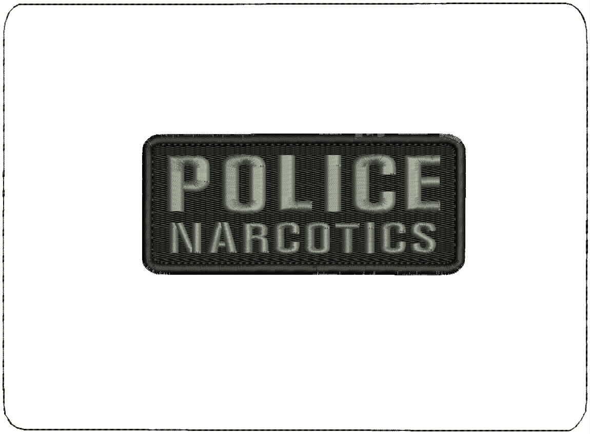 "POLICE NARCOTICS" embroidery patch 2x5 inches hook grey letters