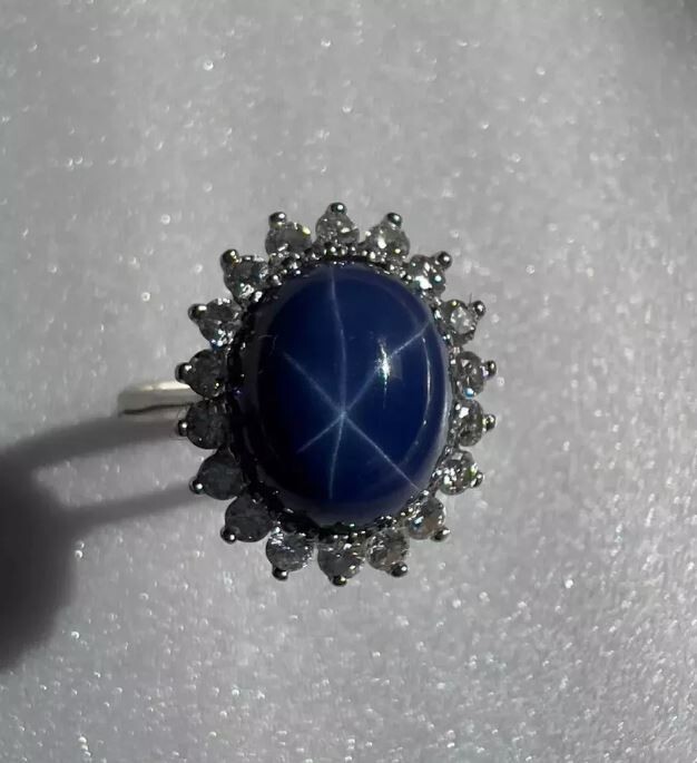 Natural Blue Star Sapphire Ring Engagement Stackable 925 Sterling Silver Rings