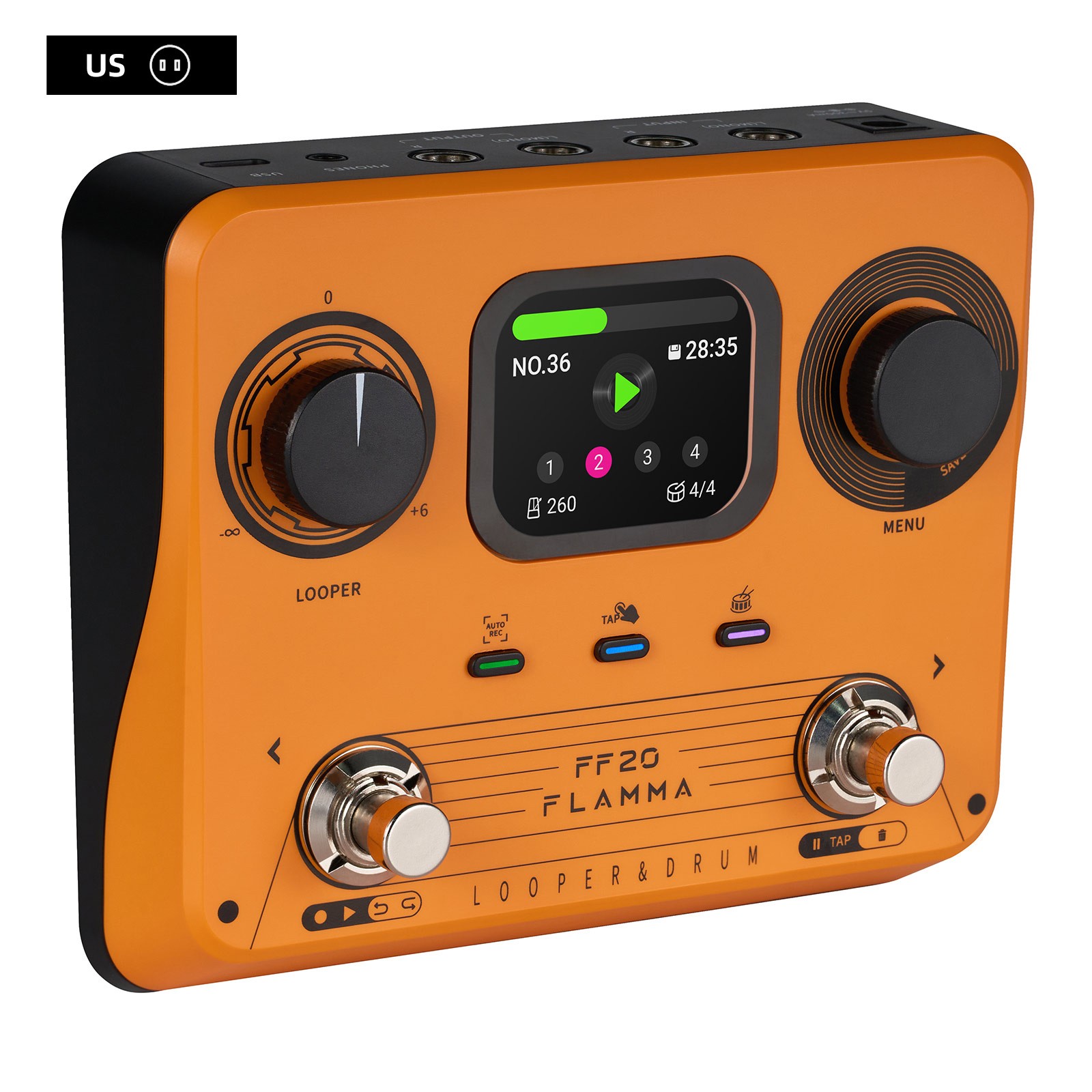 Drum Machine Stereo Looper Guitar Pedal Dual Footswitch,Time Stretch,Auto Record