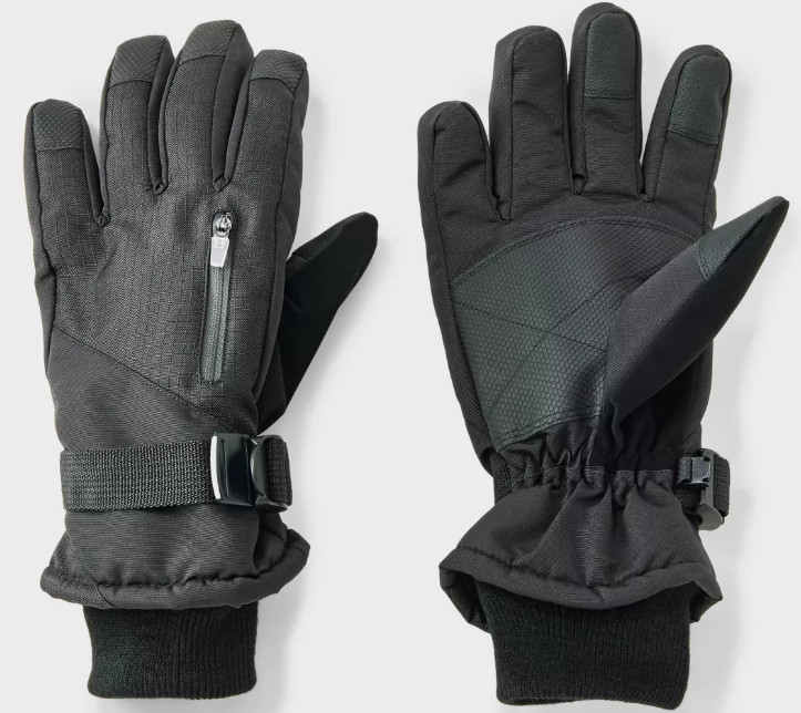 NEW Goodfellow & Co. Men's Zip Pocket Ripstop Ski Gloves Black Size L/XL