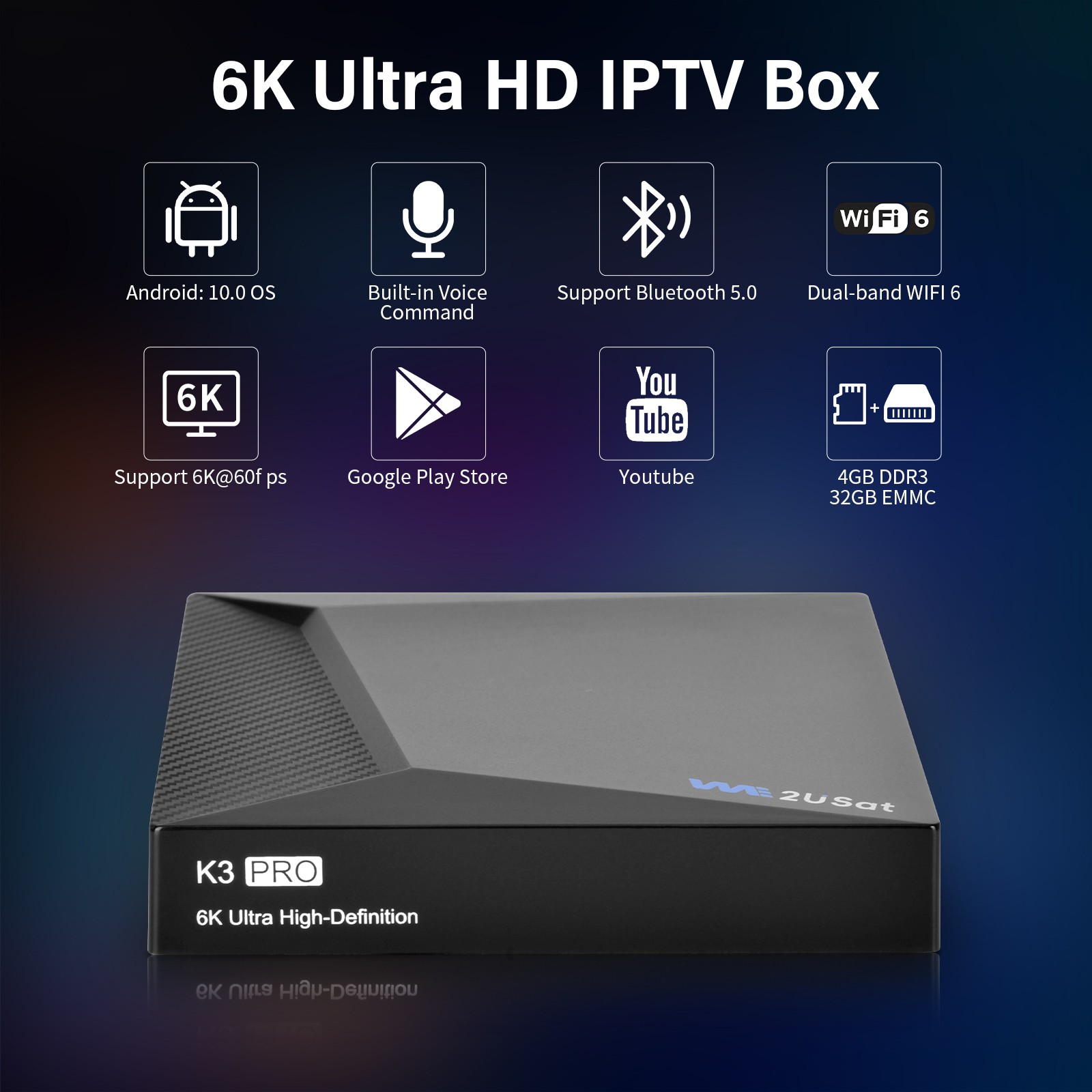 WE2USAT K3 PRO 6K Super Clear Android Smart TV Box Multi-function Media Player