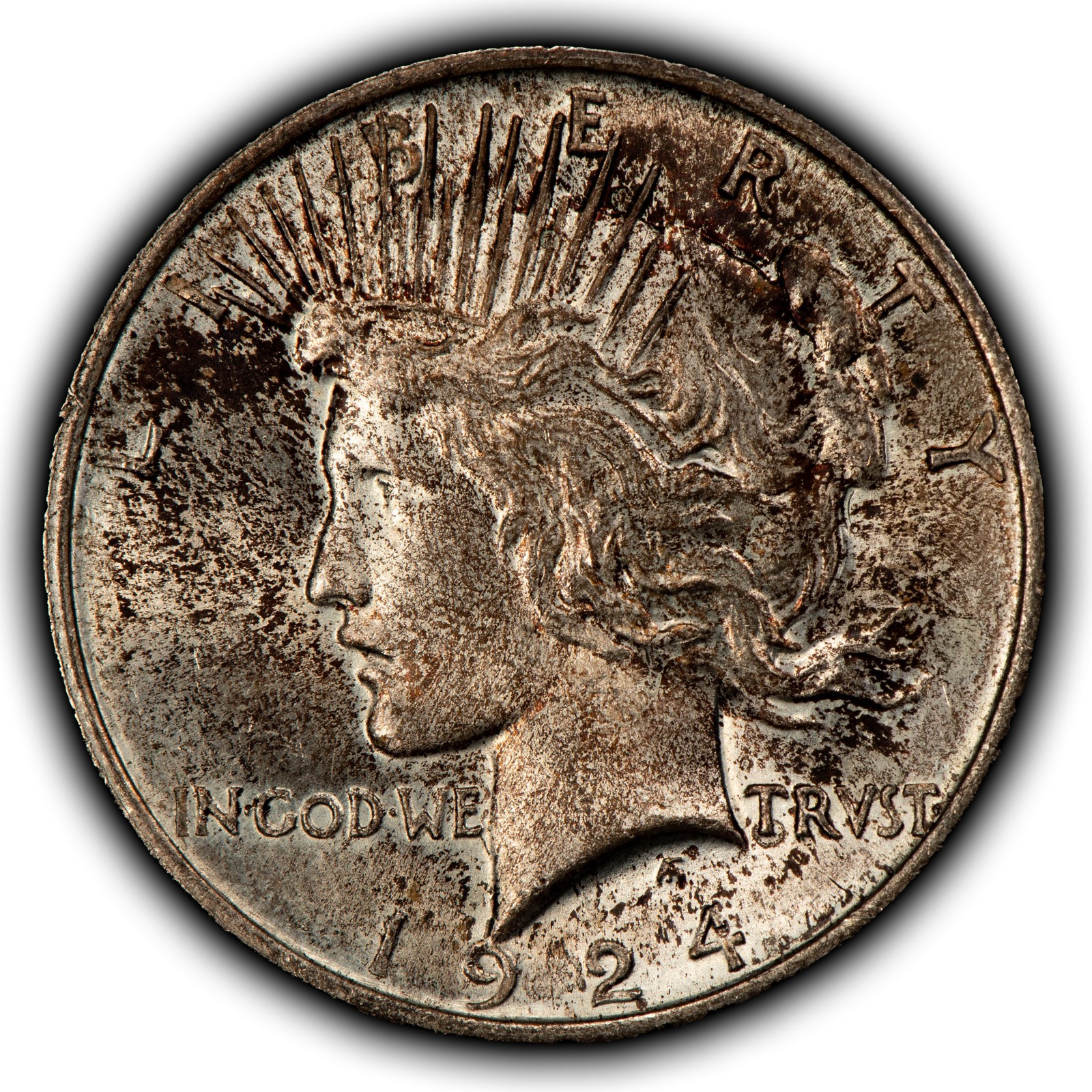 1924 $1 Silver Peace Dollar - Colorful Toning- UNC - SKU-D7124