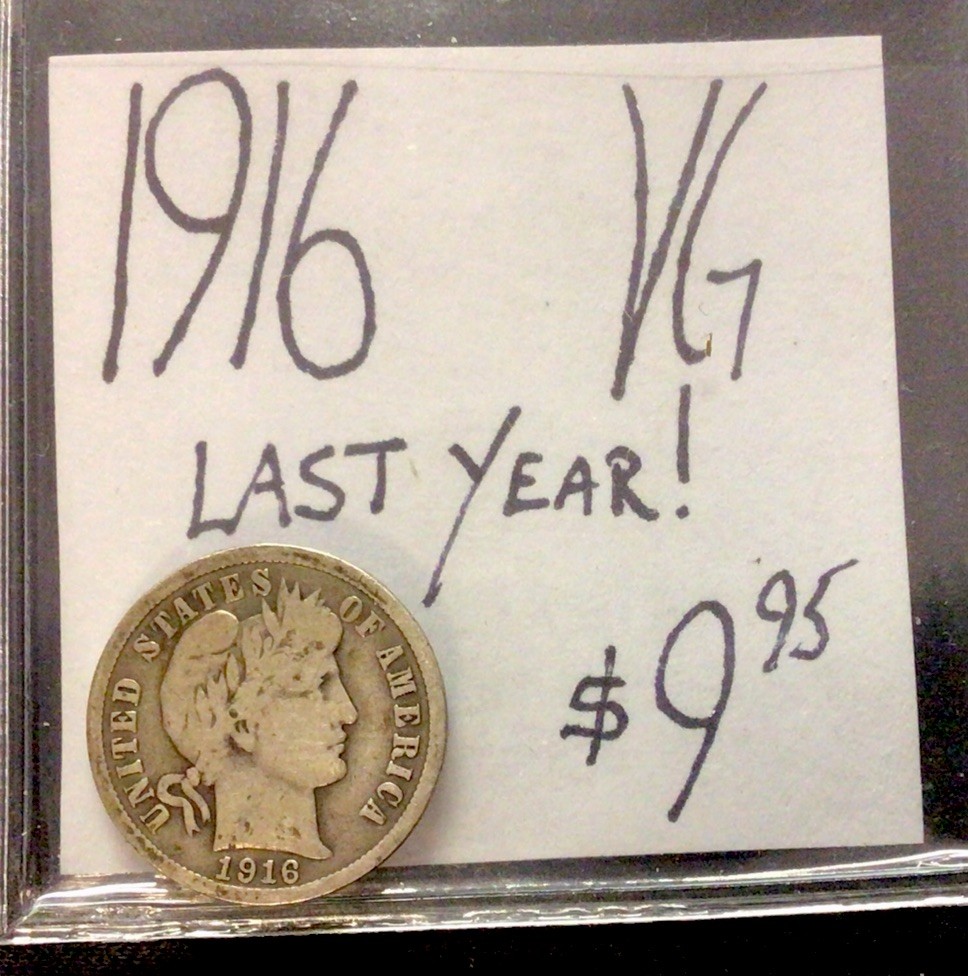 1916 Barber Silver Dime VG! Last Year! ENN Coins