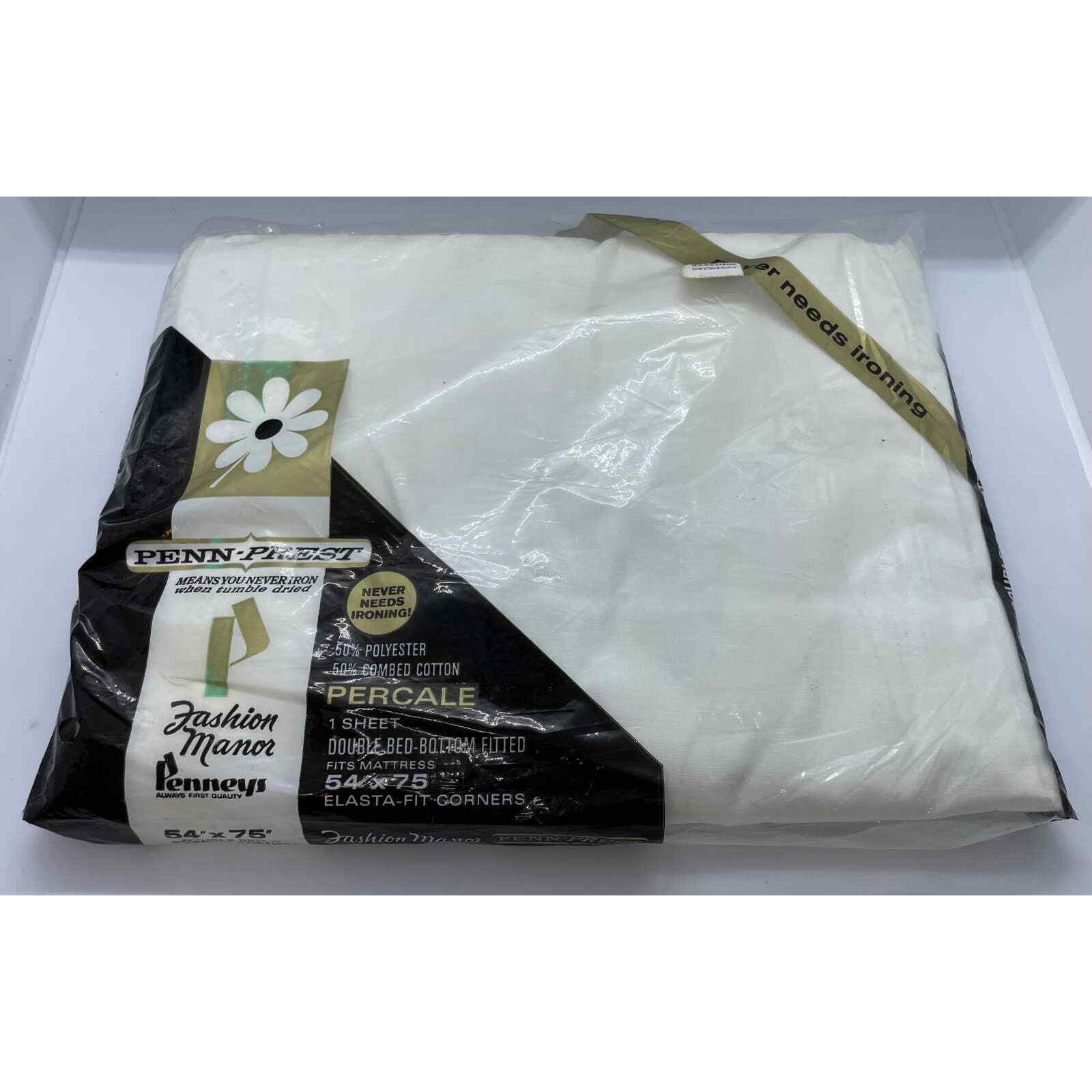 Vintage Penn-Prest Fashion Manor Double Bed White Sheet 81 x 104 New in Package