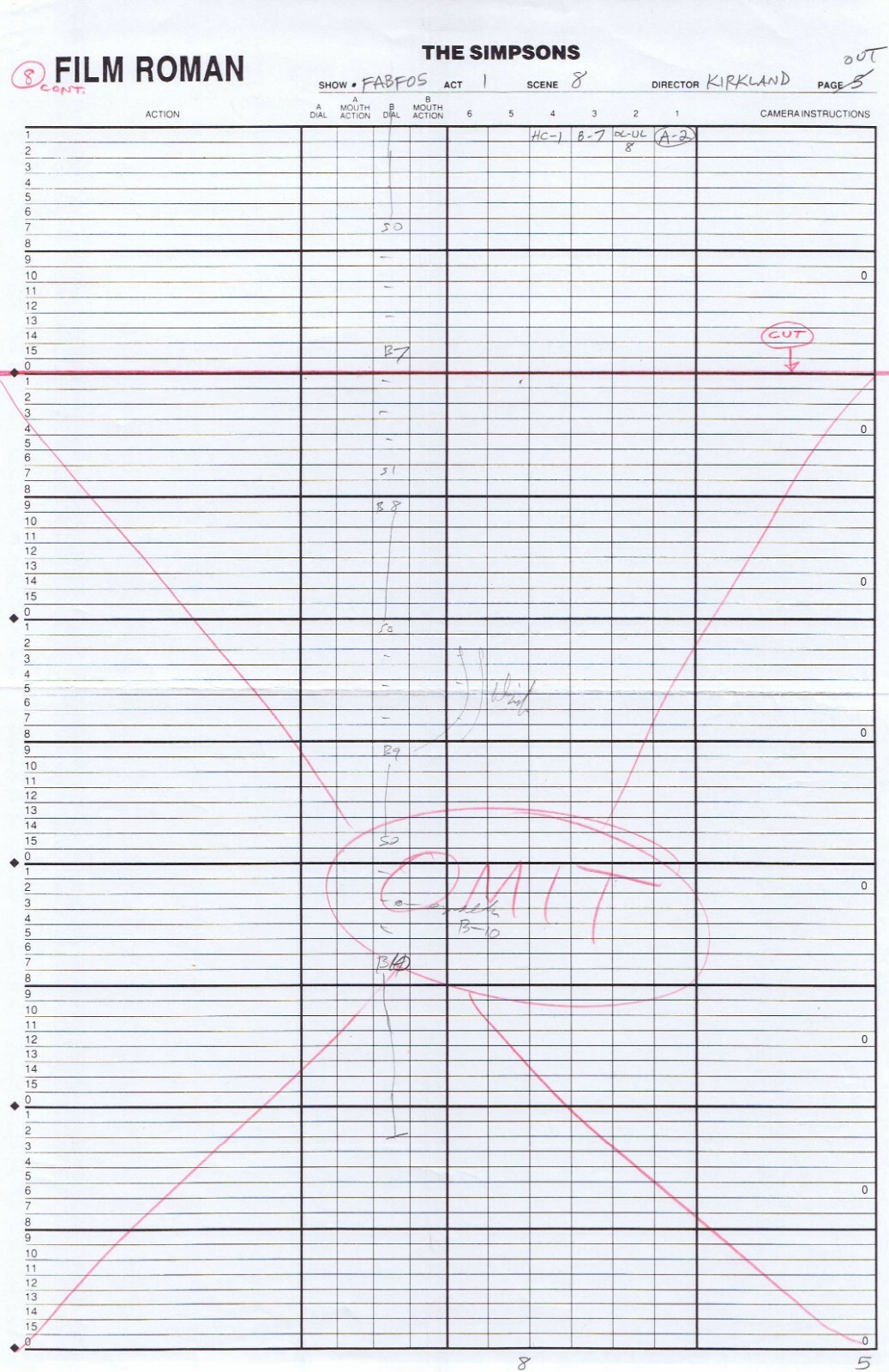 Simpsons Film Roman Original Animation Production Sheet FABF05 Act1 SC8 Kirkland