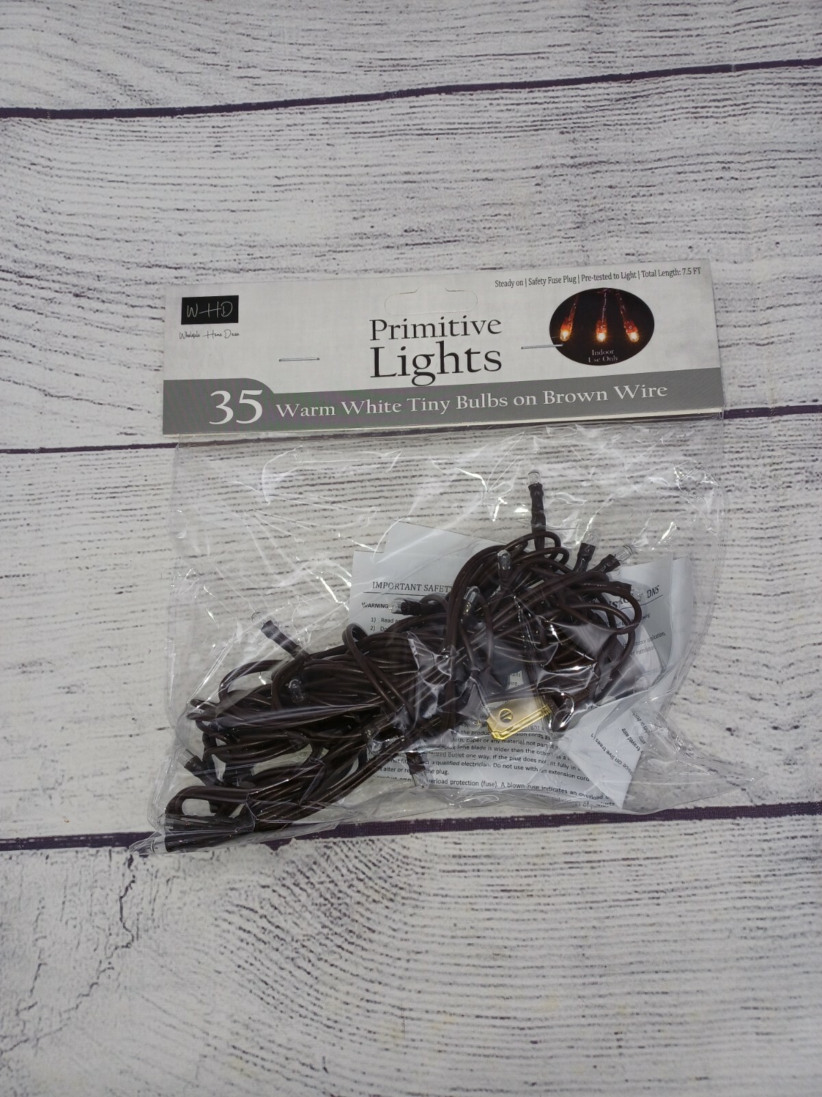 35 count Brown Cord Wire Light Strand String Set, Warm White Tiny Rice Bulbs