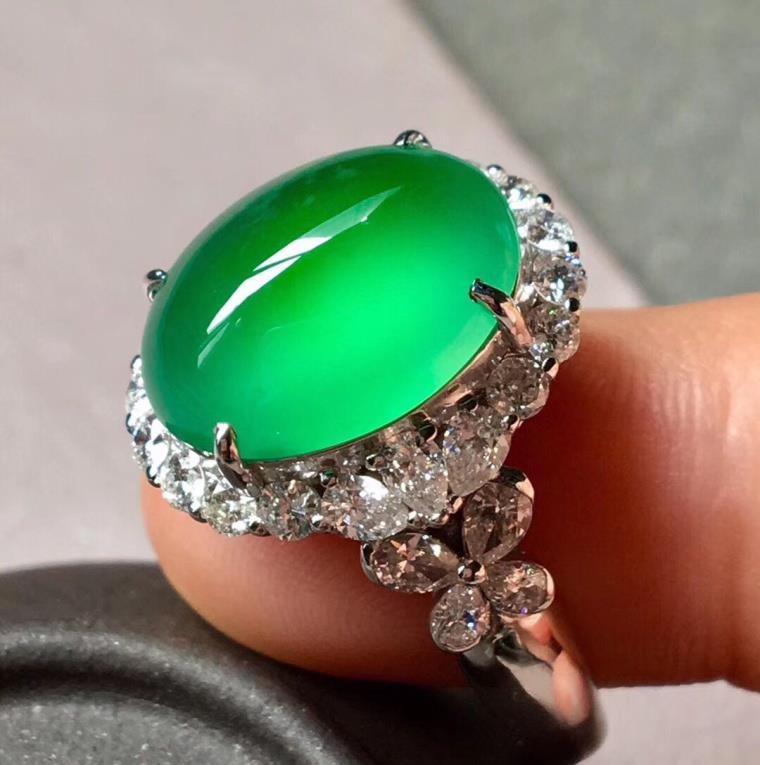 Myanmar Jade Ring Natural Ice Type Bright Green Emperor Green Unisex Adjustable