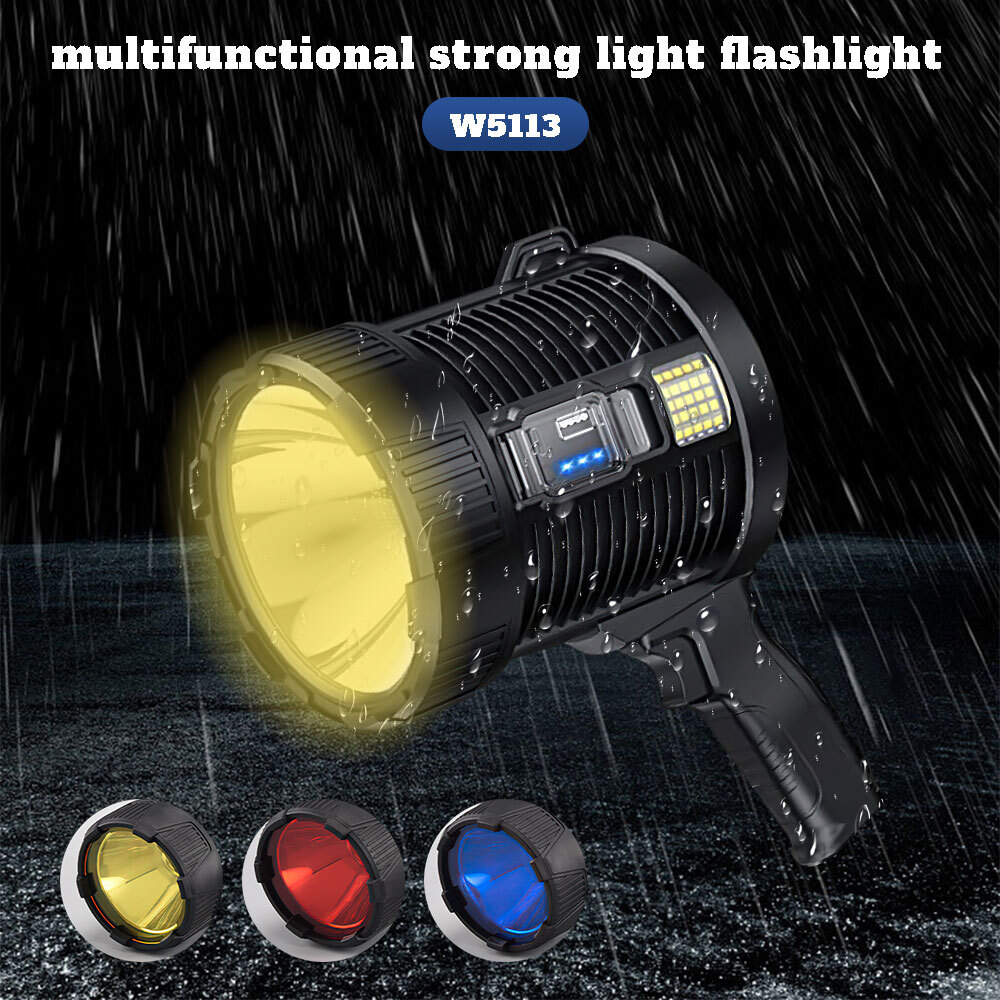 Solar Power 200000LM Super Bright LED Searchlight Spotlight USB Flashlight Light