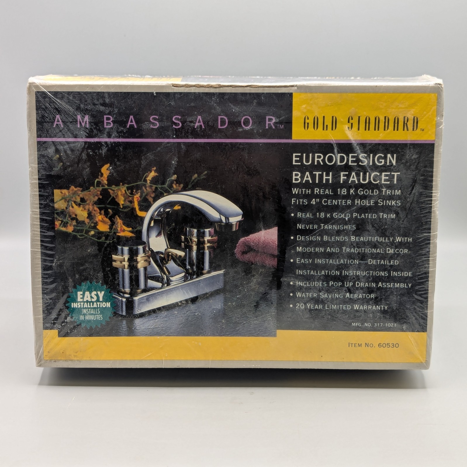 New Ambassador Eurodesign Bath Faucet Gold Standard 18k Gold Trim 60530 Sealed