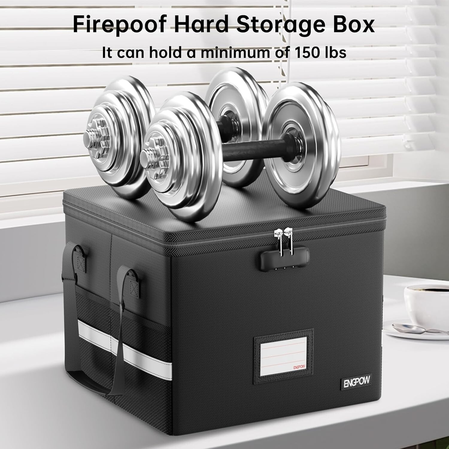 Lockable Fireproof File Box with Mesh Pockets - Protect Documents & Valuables