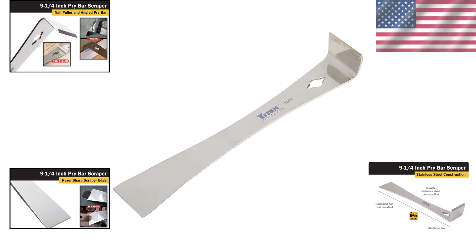 Ergonomic 9-1/4-Inch Stainless Steel Pry Bar with Razor-Sharp Edge for Precision