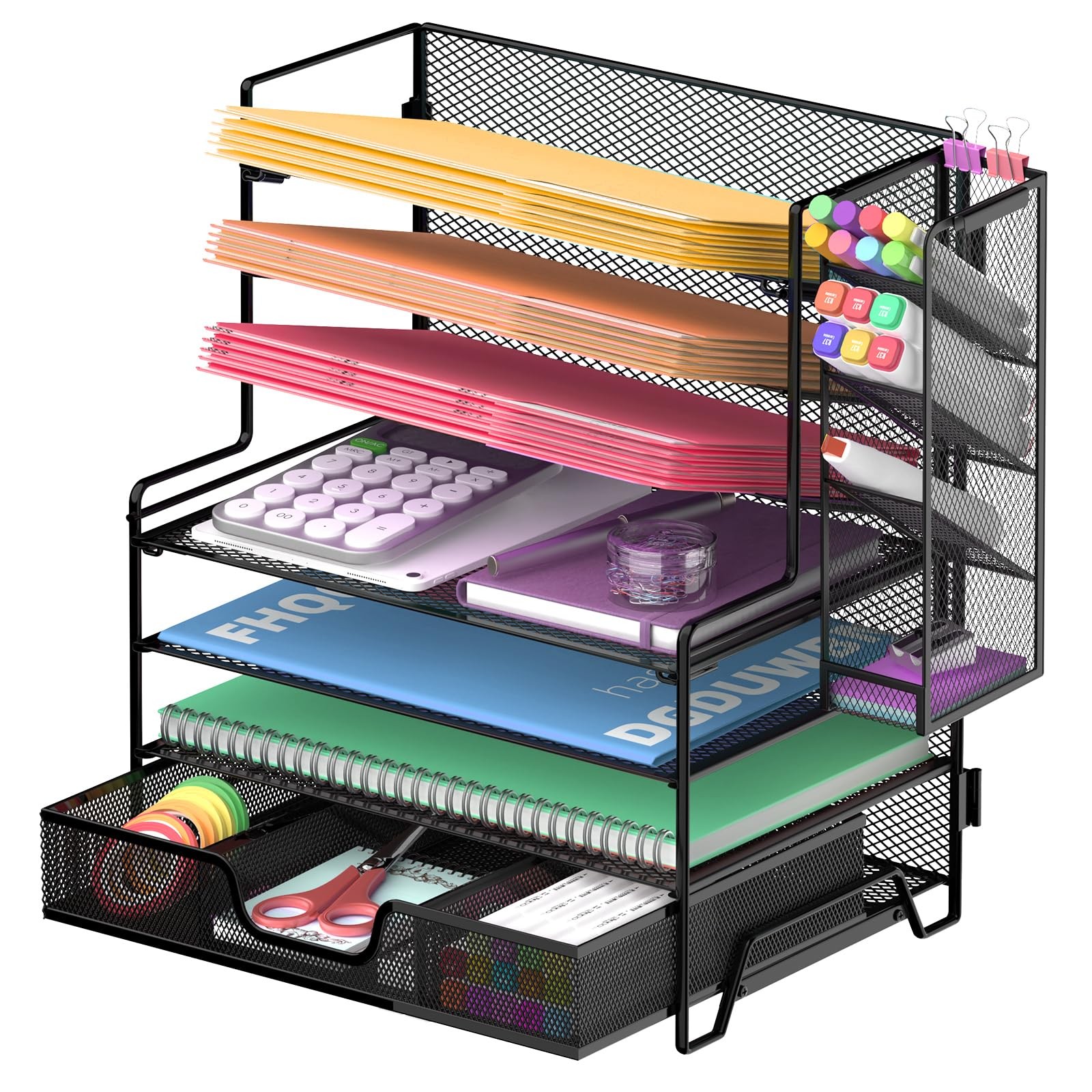 ReePlan 4 Tier Desk Organizer + 3 Tier File Holder + 4 Pen Holders + Drawer, ...