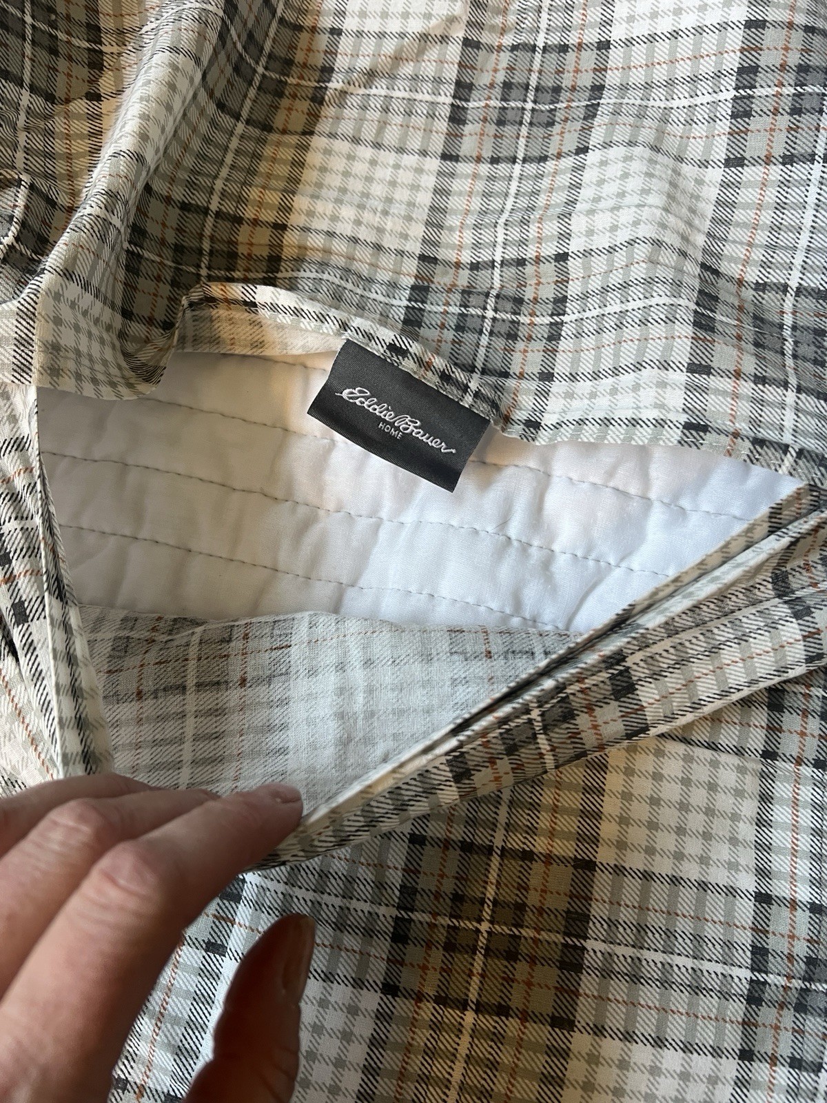 Eddie Bauer Quilted Mixed Plaid Pillow Sham, 2 Standard, Cotton White Gray Multi