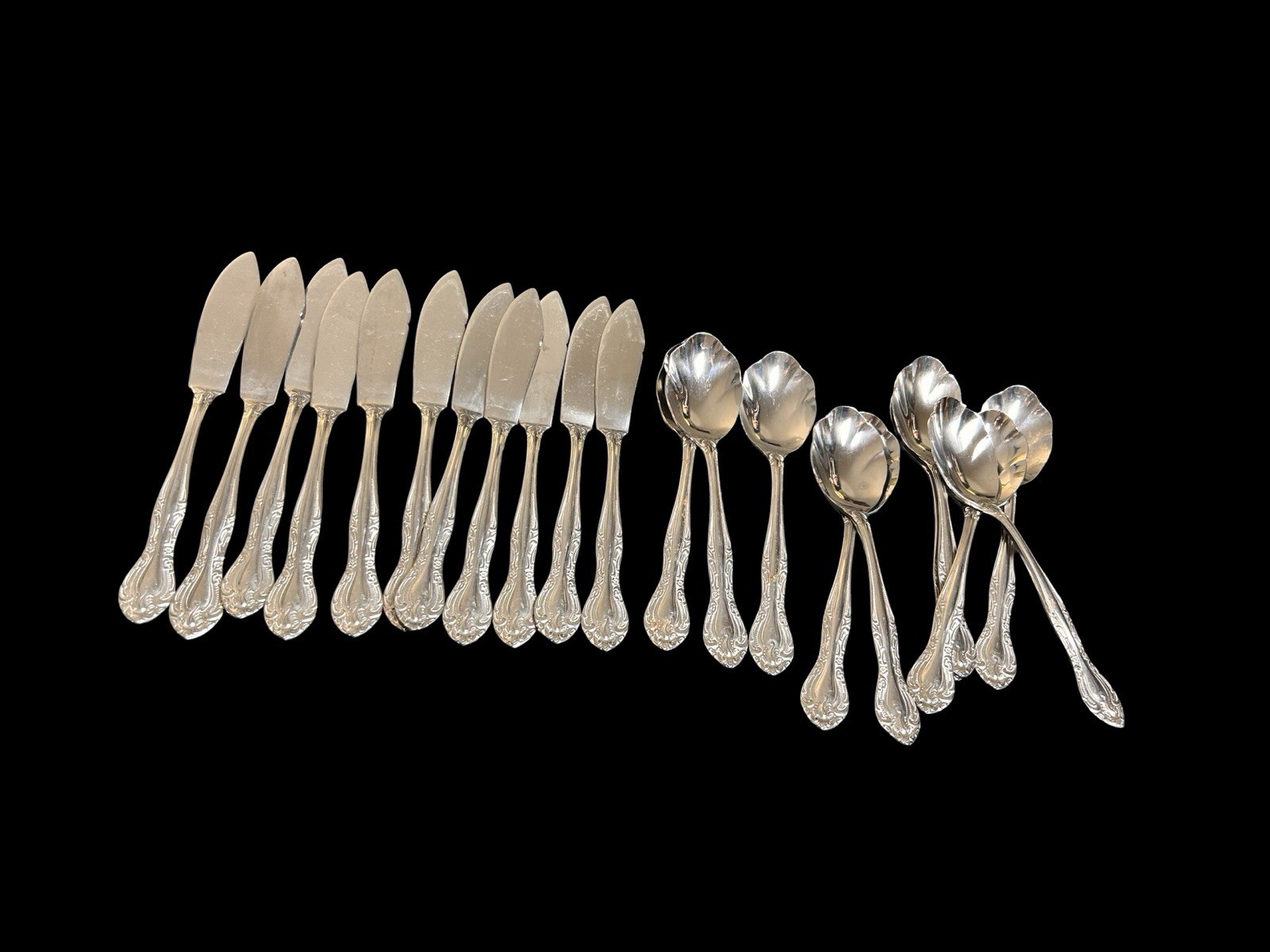 21pc Cocktail Set Supreme Cutlery Art Nouveau Master Butter Knives Sugar Spoons