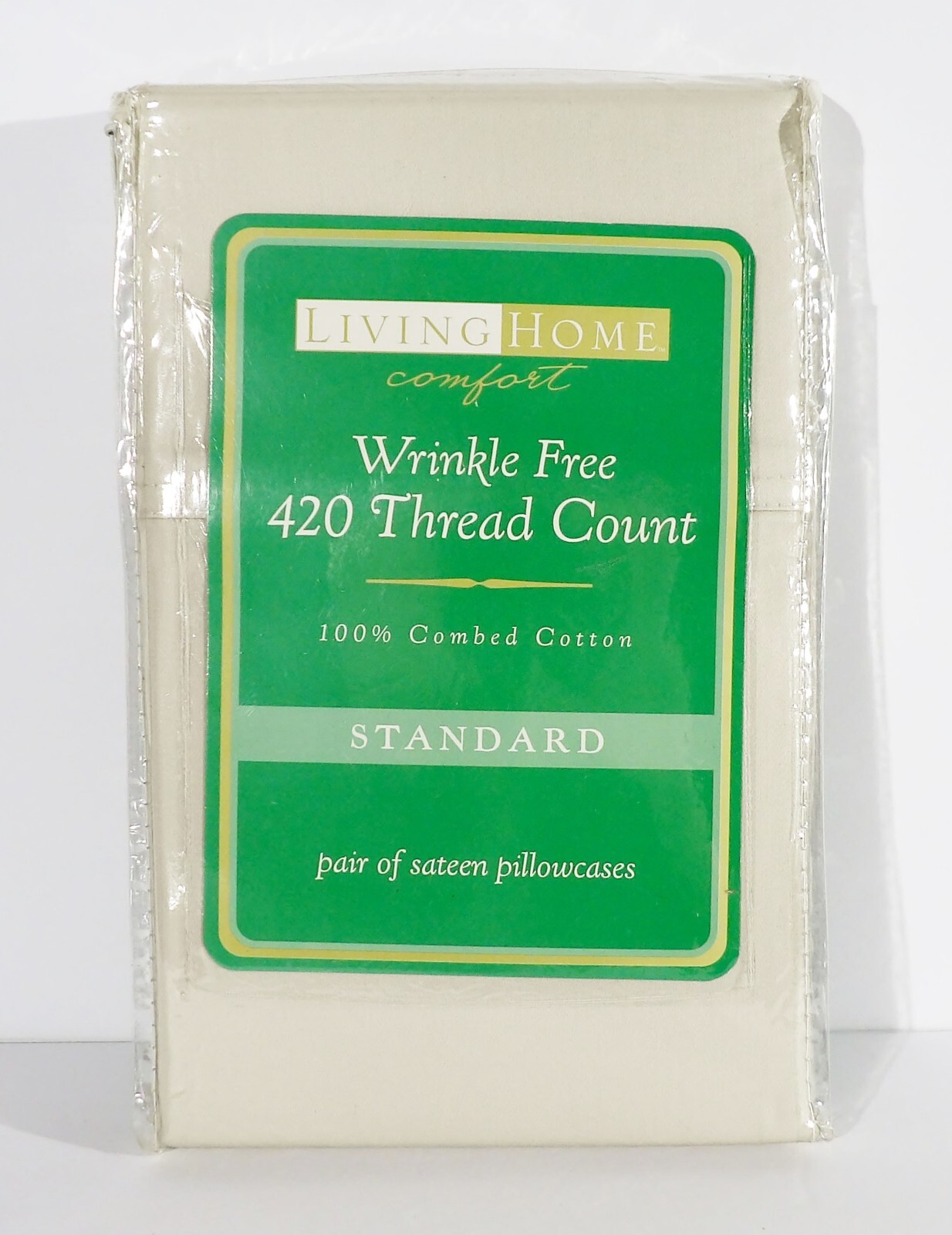 Living Home 420TC 100% Combed Cotten Sateen Set of 2 Beige Standard Pillowcases