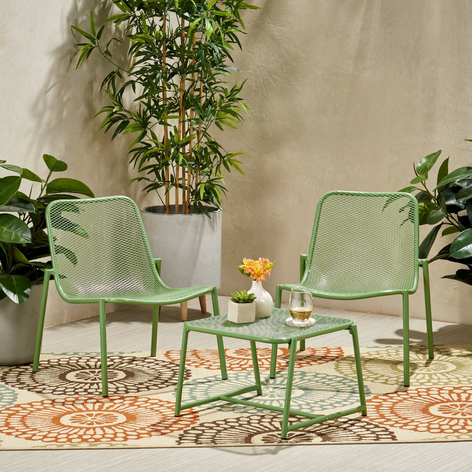 Outdoor Modern Iron Mesh 2 Seater Chat Set