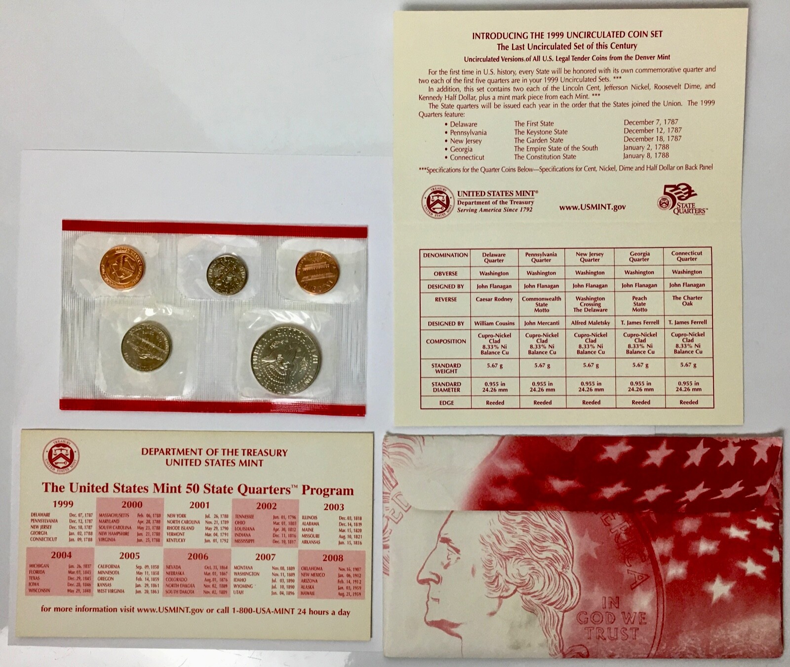 *US MINT* unc. 4 coins o.g.p. "1999-D MINT SET"