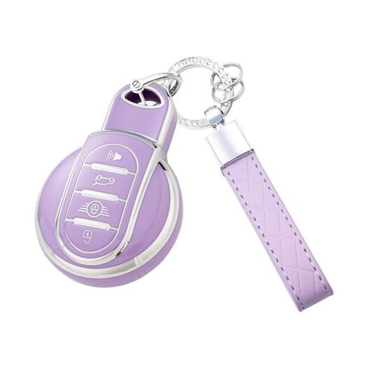 Key Fob Cover with Keychain for Mini Cooper F54 F55 F56 F57 F60 4 Purple