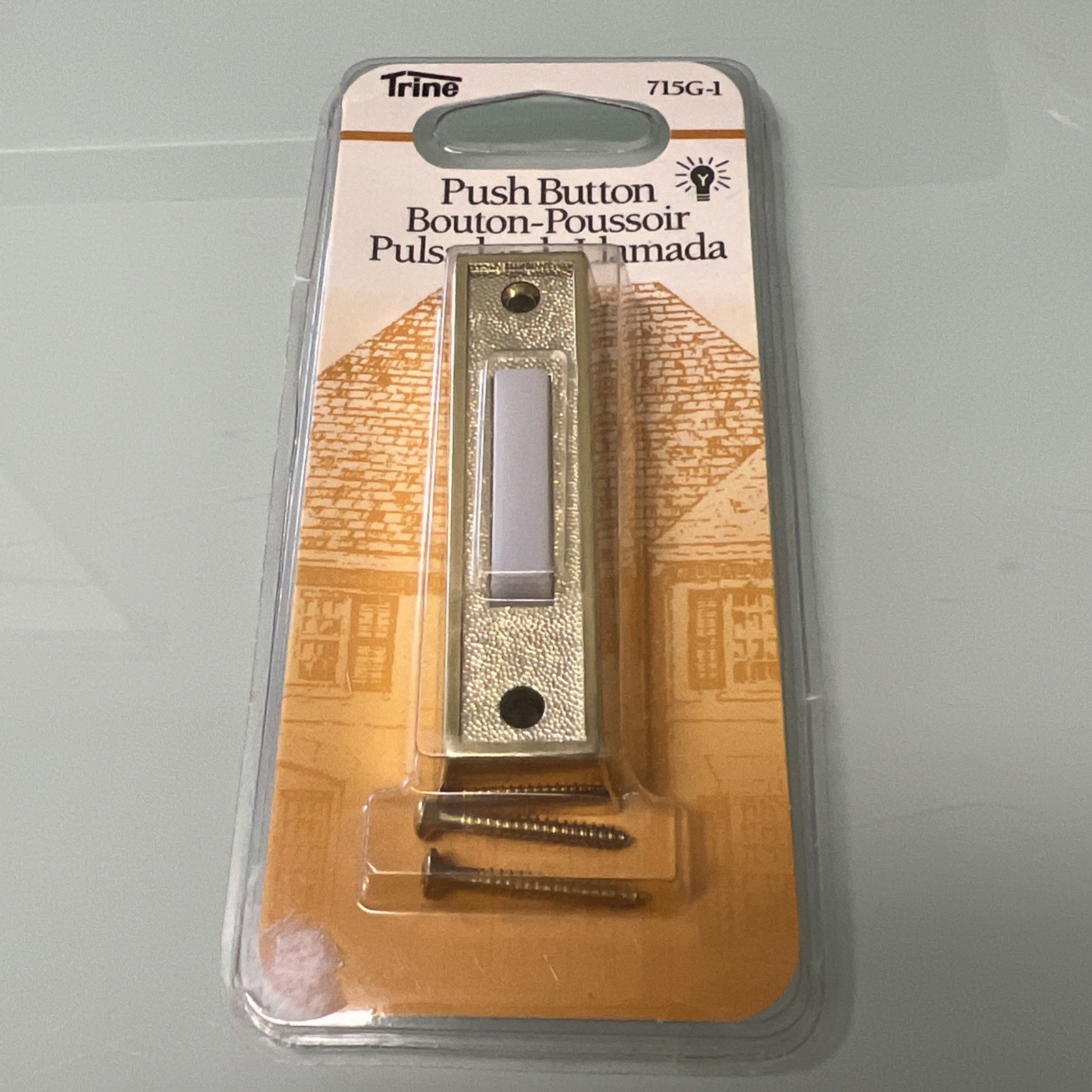 Trine VTG NOS 1994 Push Button Doorbell Shiny Gold Plastic White Button 715G-1