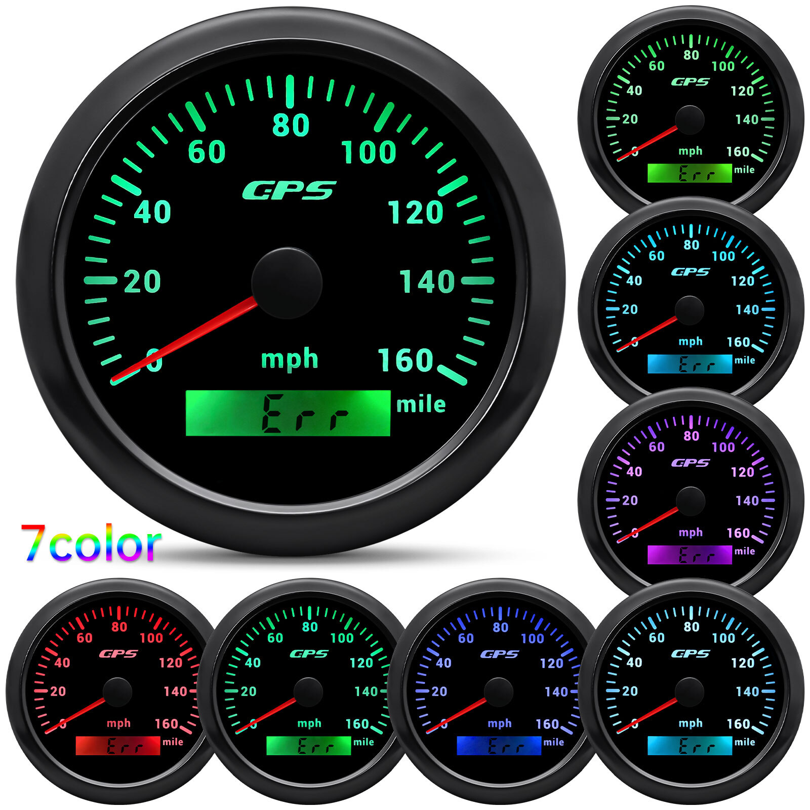 85mm Black GPS Speedometer 0-160MPH Gauge 7 Colors LED for Motorcycles Boat Car