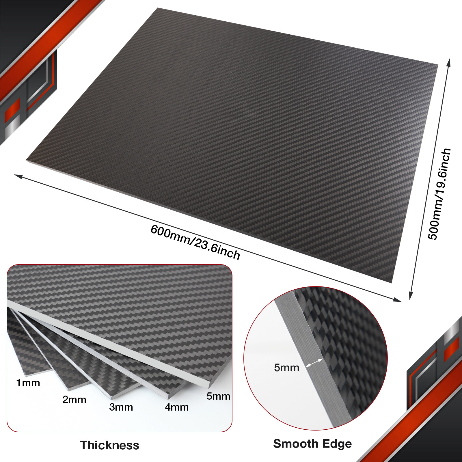 500x500 500X600 100% 3K Carbon Fiber Sheet Laminate Plate Panel 1-4MM Thickness