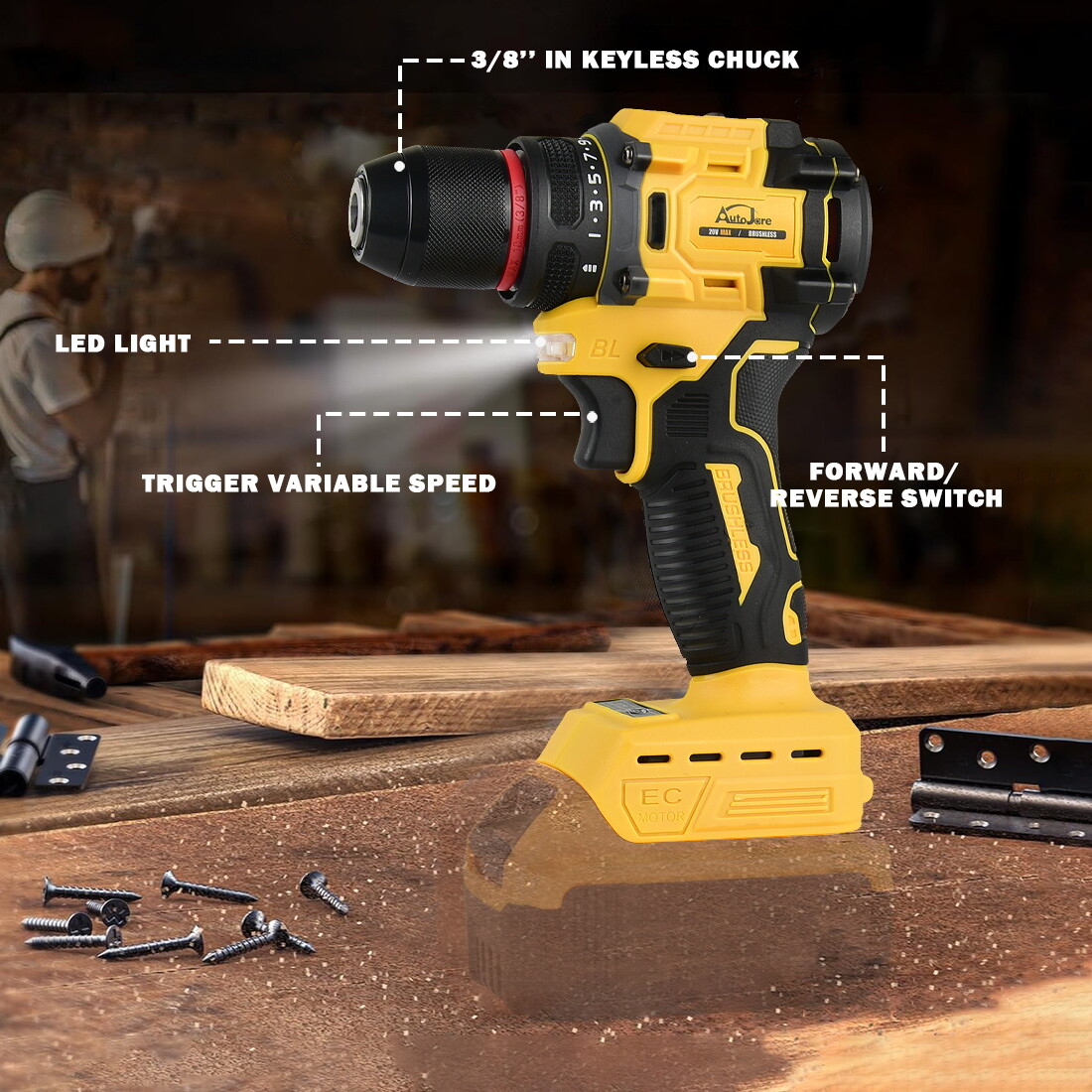 3/8" Brushless Cordless Drill for DeWalt 20V MAX Battery Bare Tool
