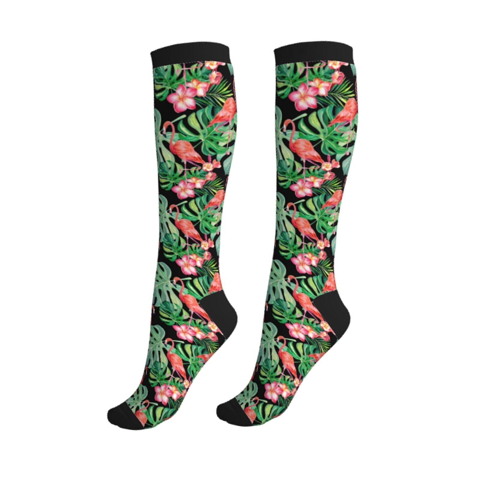 Flamingo Compression Socks Knee High Support Socks For Women Men Running Athl...