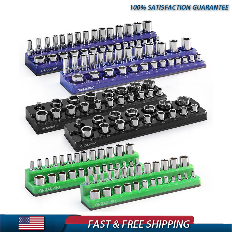 6PCS Magnetic Socket Organizer 3 Color, High-Capacity Tray 143 Sockets Stronger