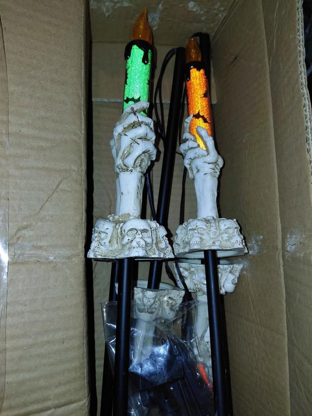 Outdoor halloween hand lights.