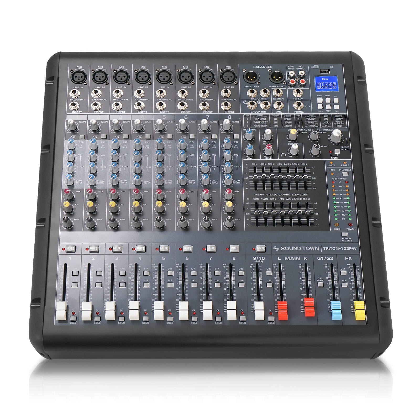 OPEN BOX:Sound Town 10-Ch Power Mixer, DSP, EQ, Phantom Power (TRITON-102PW-R)